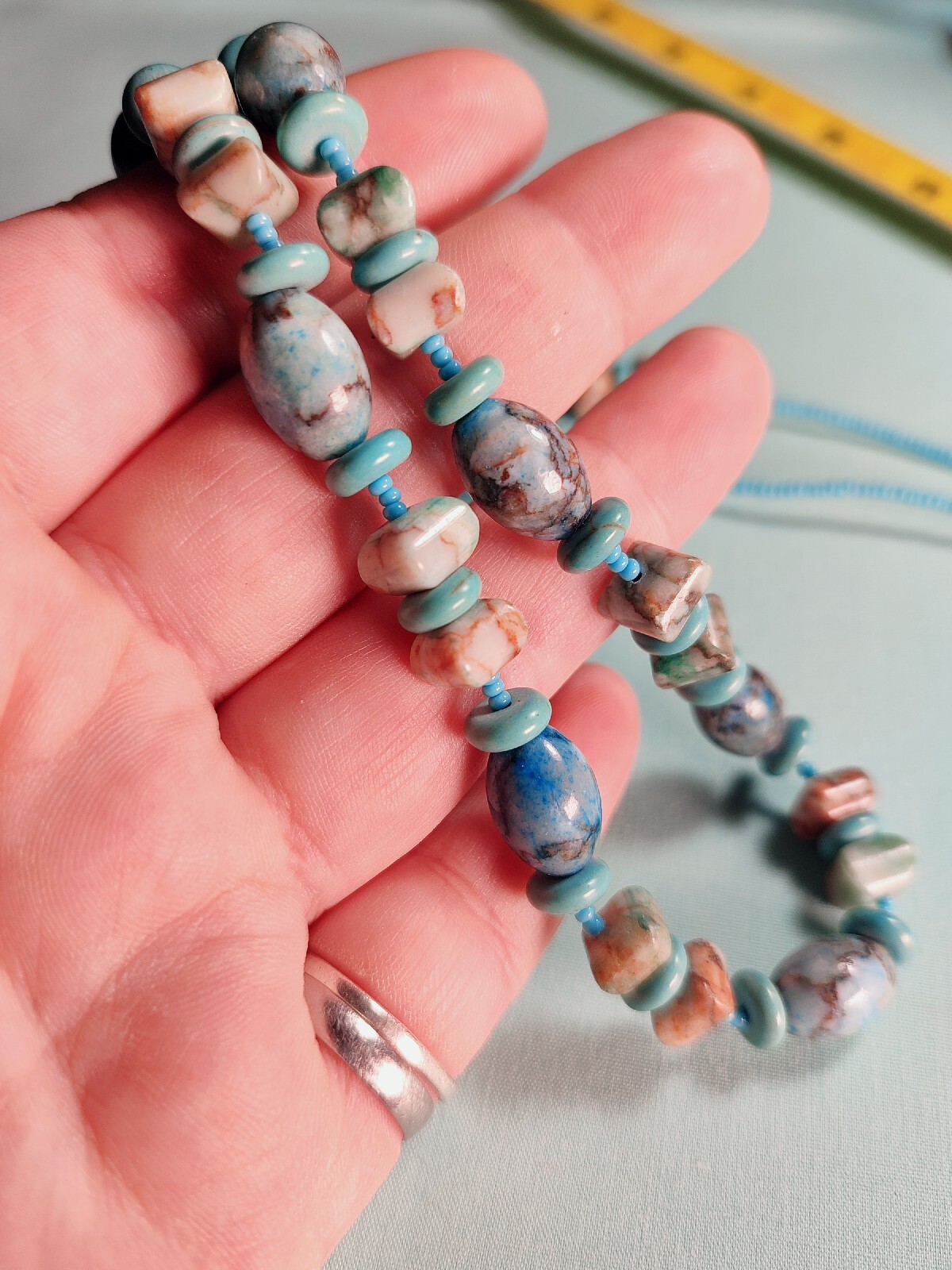 Turquoise And Dakota Terra Agate With Sead Bead Necklace Blue Brown Boho