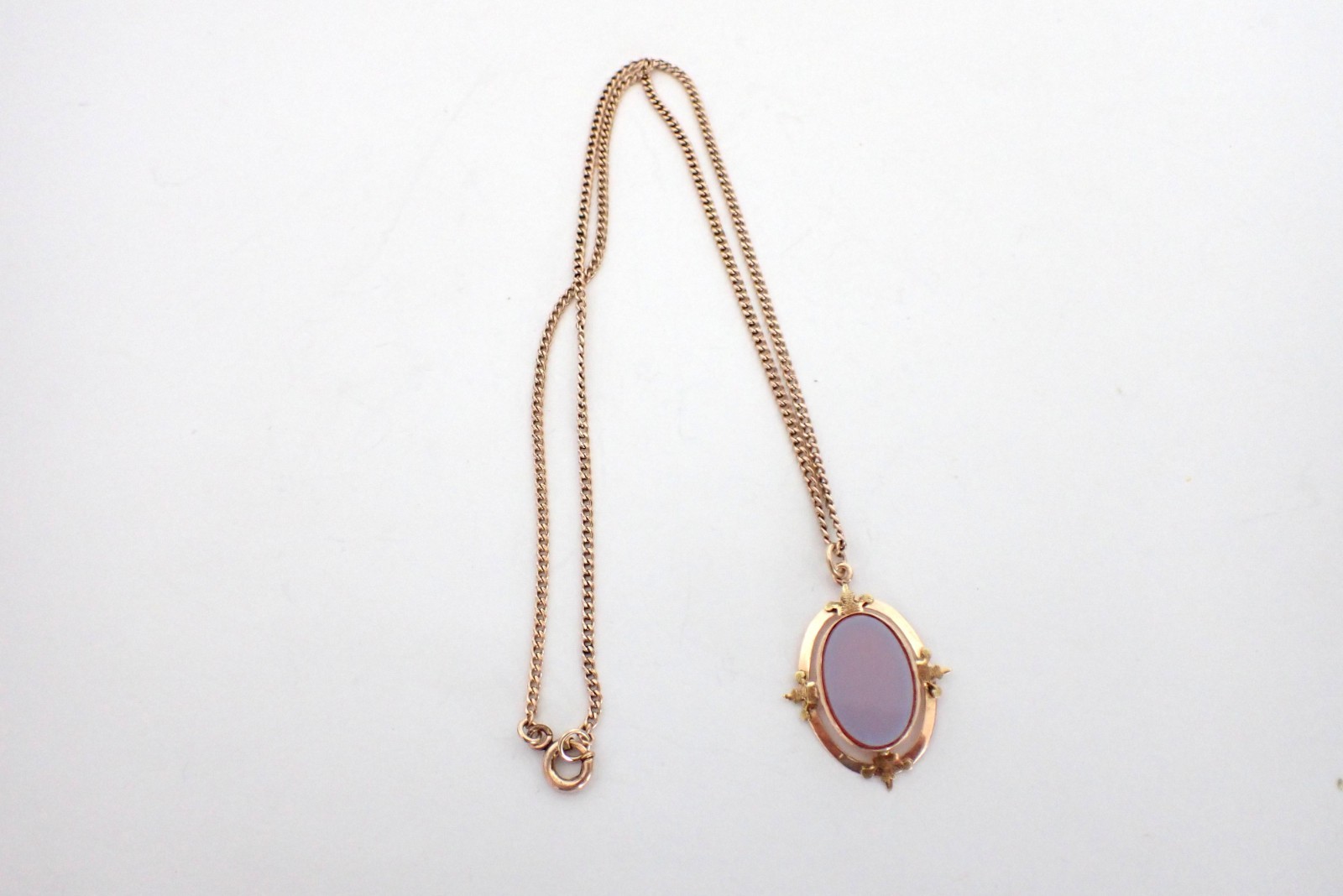 Vintage Antique Oval Nicolo Agate Pendant On Gold Filled Chain Necklace