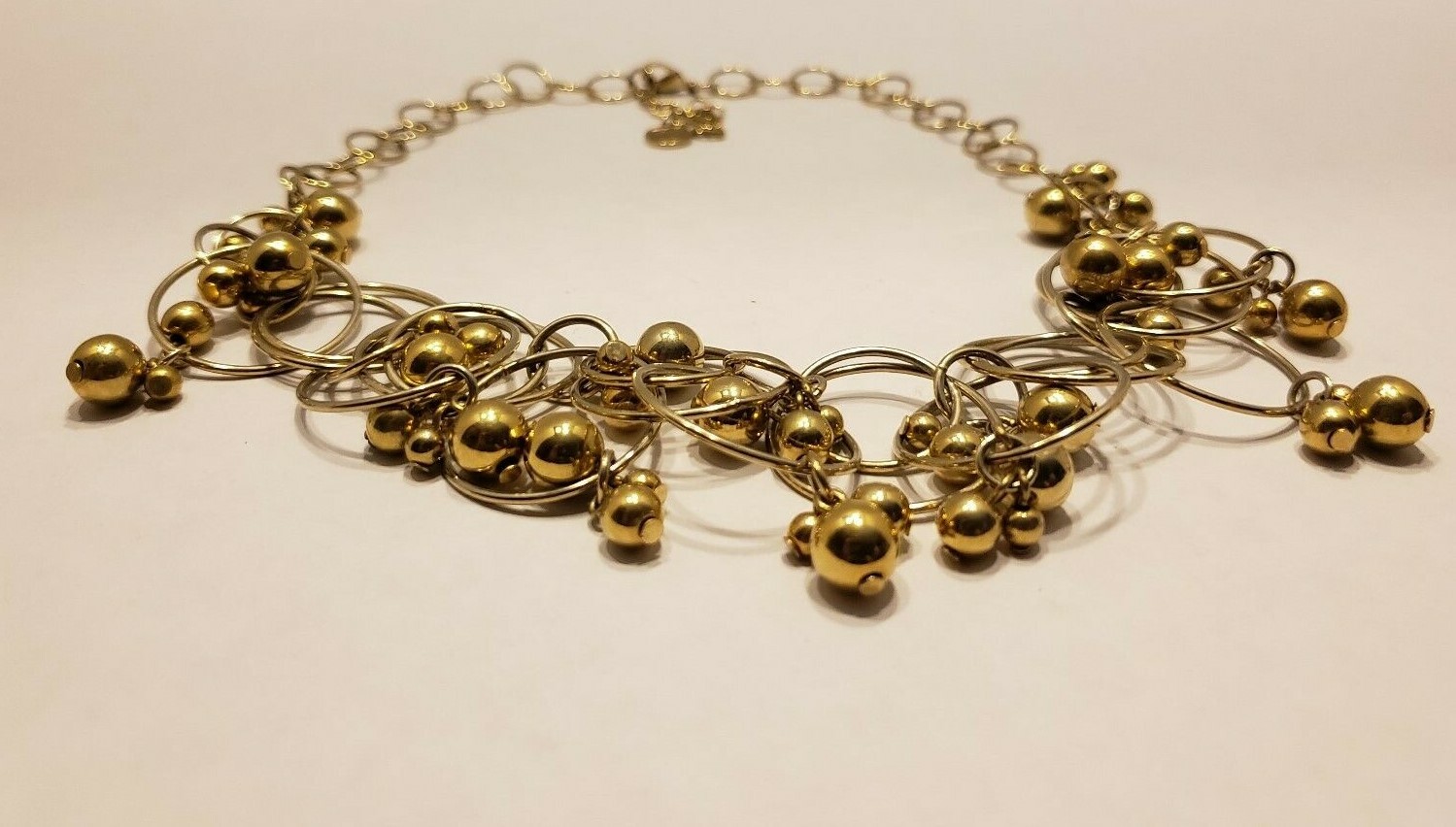 Talbots Statement Necklace Gold Tone Circle,Hoop Dangles 16″ 3″ extender