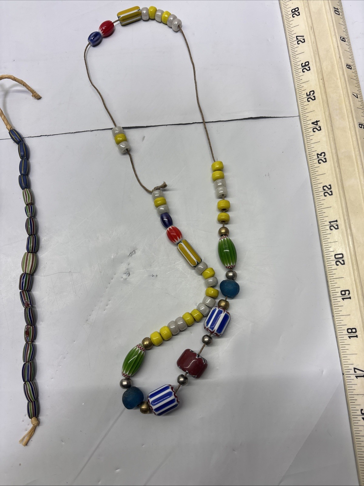 Lot of 3 Old /Ancient Venetian African glass trade beads & hemp Seashell Chocker