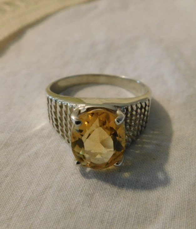Sterling Silver Yellow Citrine Vintage Ring 925 Size 7