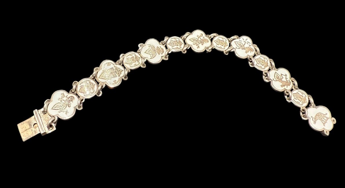 Vintage Sterling Silver Siam Dancers And Elephant Link Bracelet 7.25 in