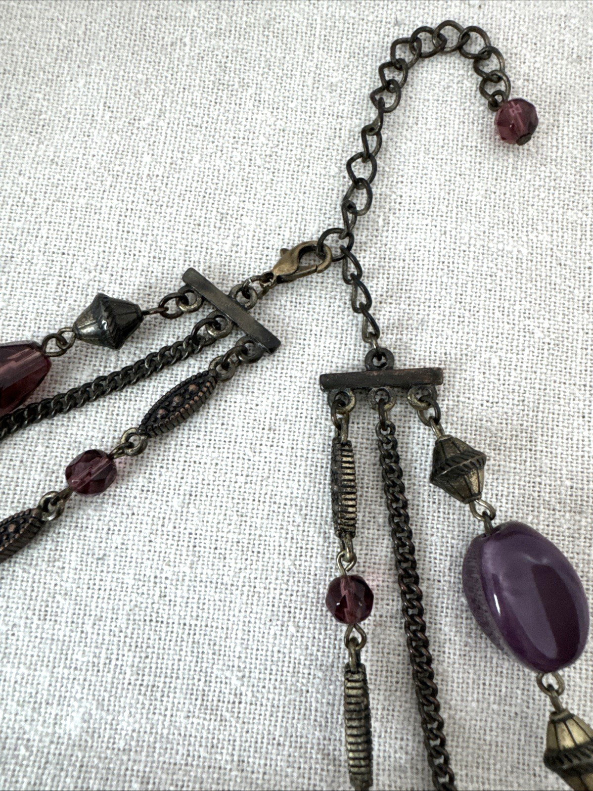 Plum Layer Victorian Revival chain Necklace Metal Jewelry Goth Glass Ceramic