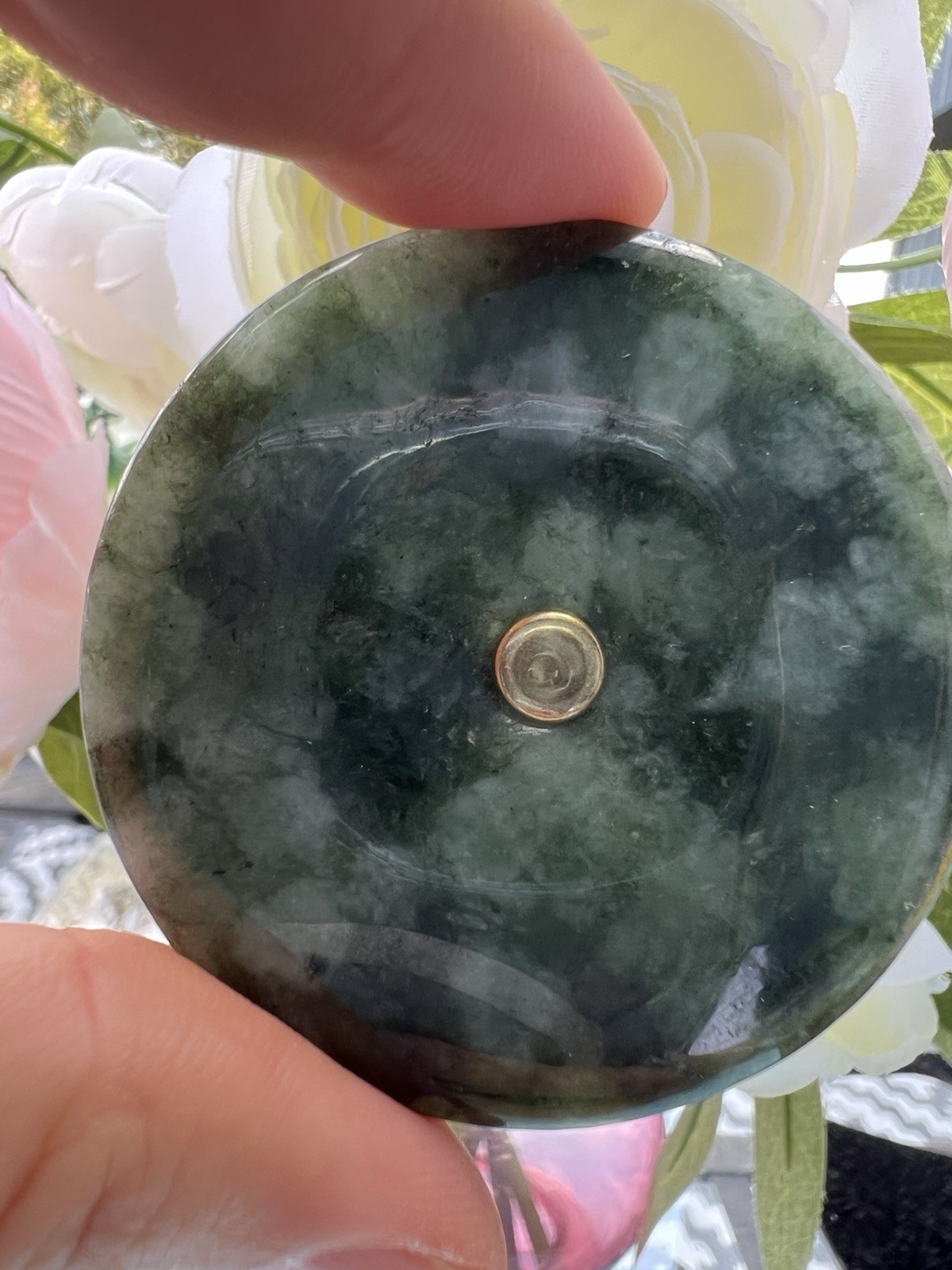 VTG Round Gwen Jade Large Brooch 2.5”