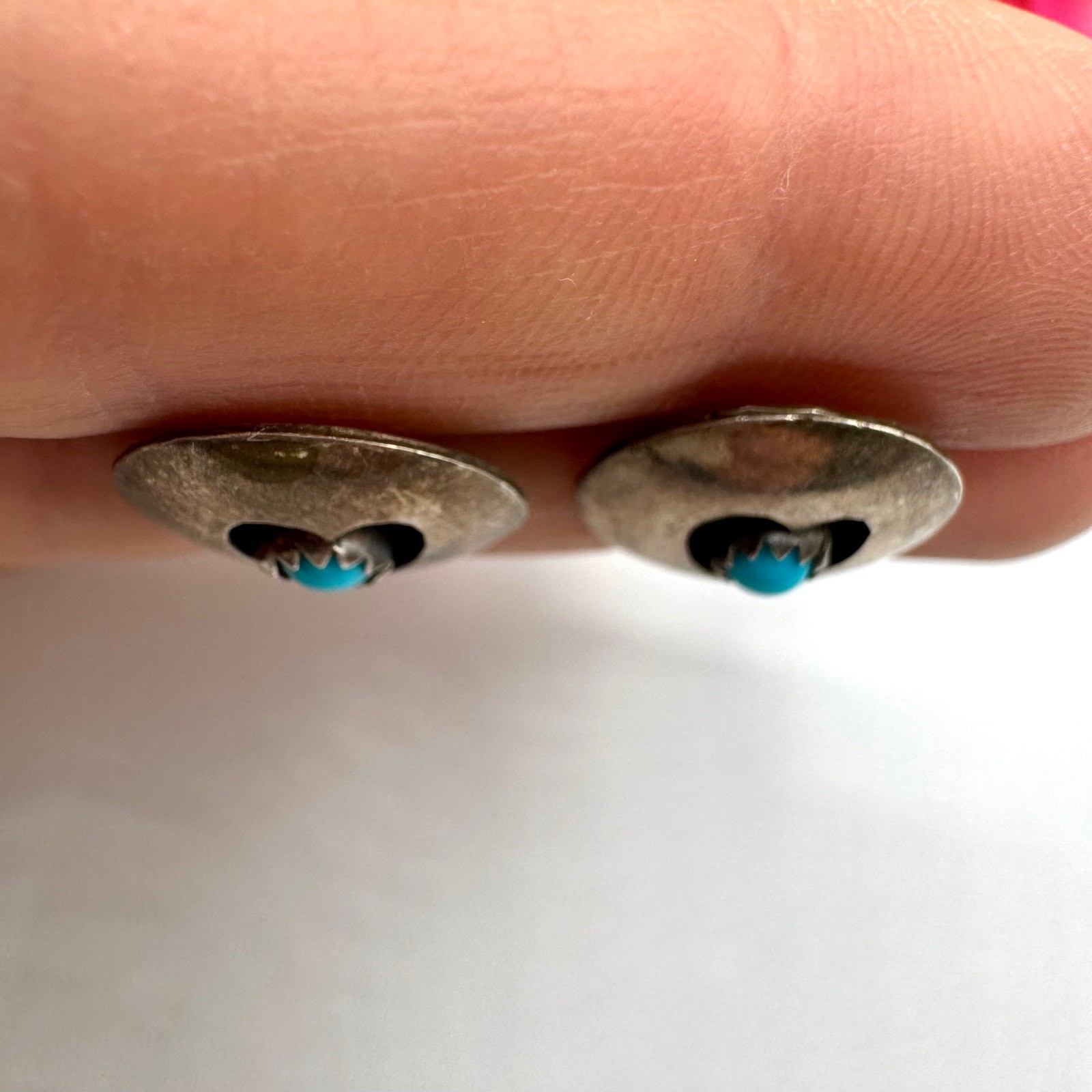 Southwestern Vintage Turquoise & Heart Silver Shadowbox Earrings Native Tribal