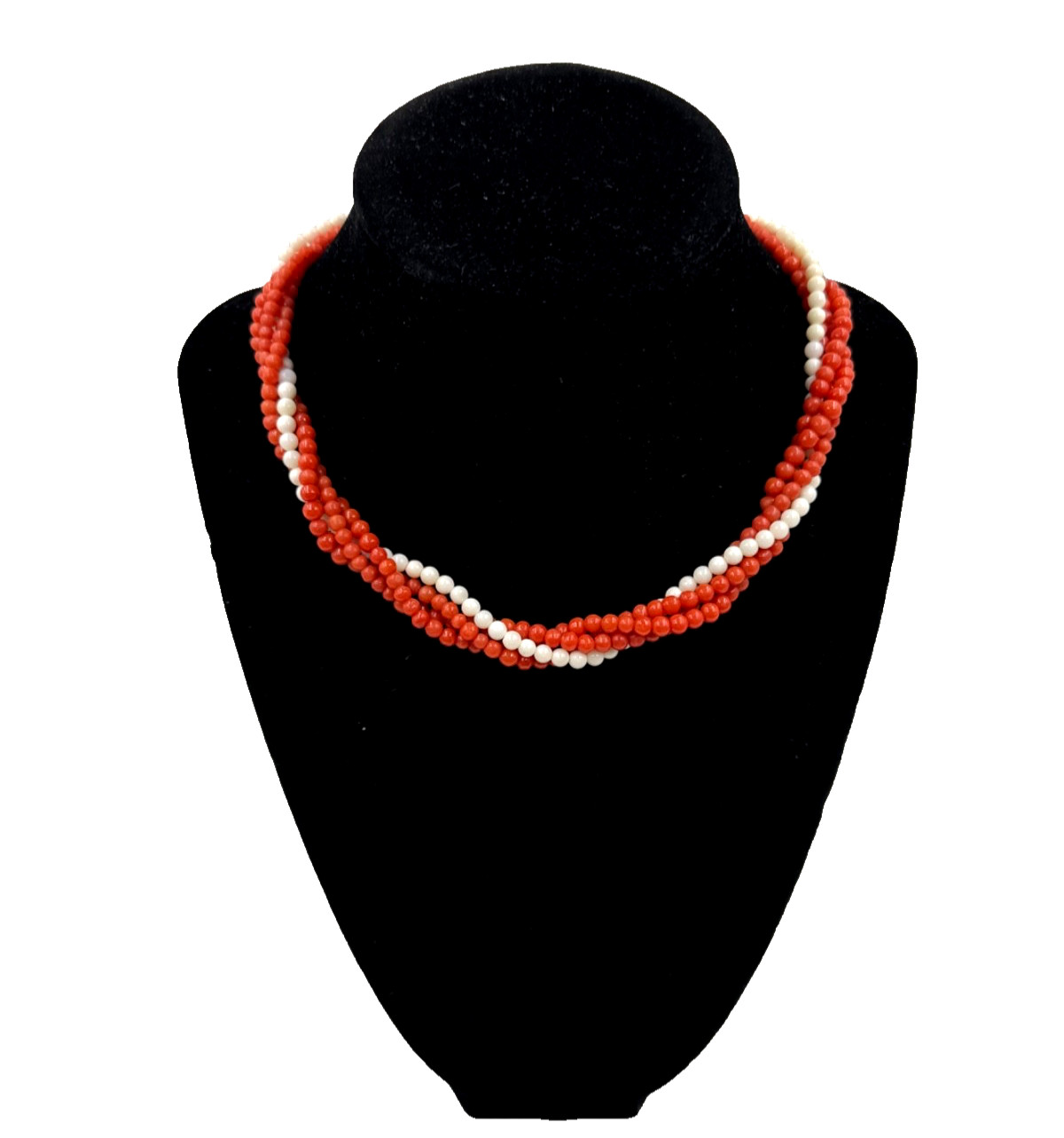 STUNNING GENUINE RED CORAL NECKLACE 4 STRAND 1 STRND WHITE CORAL STERLING SILVER