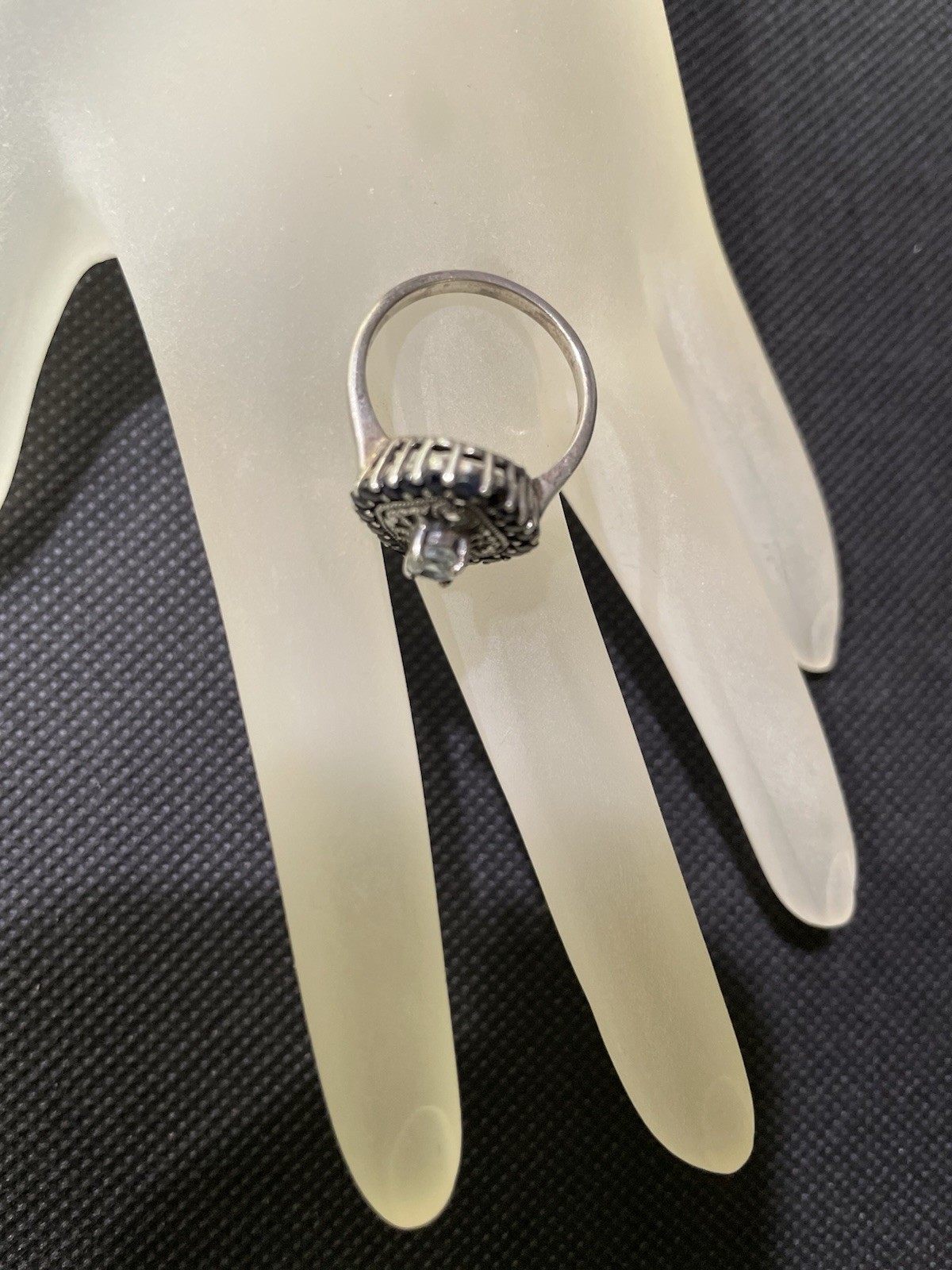 Vintage Sterling Aquamarine And Blue Sapphire Ring Diamond Shape Size 7