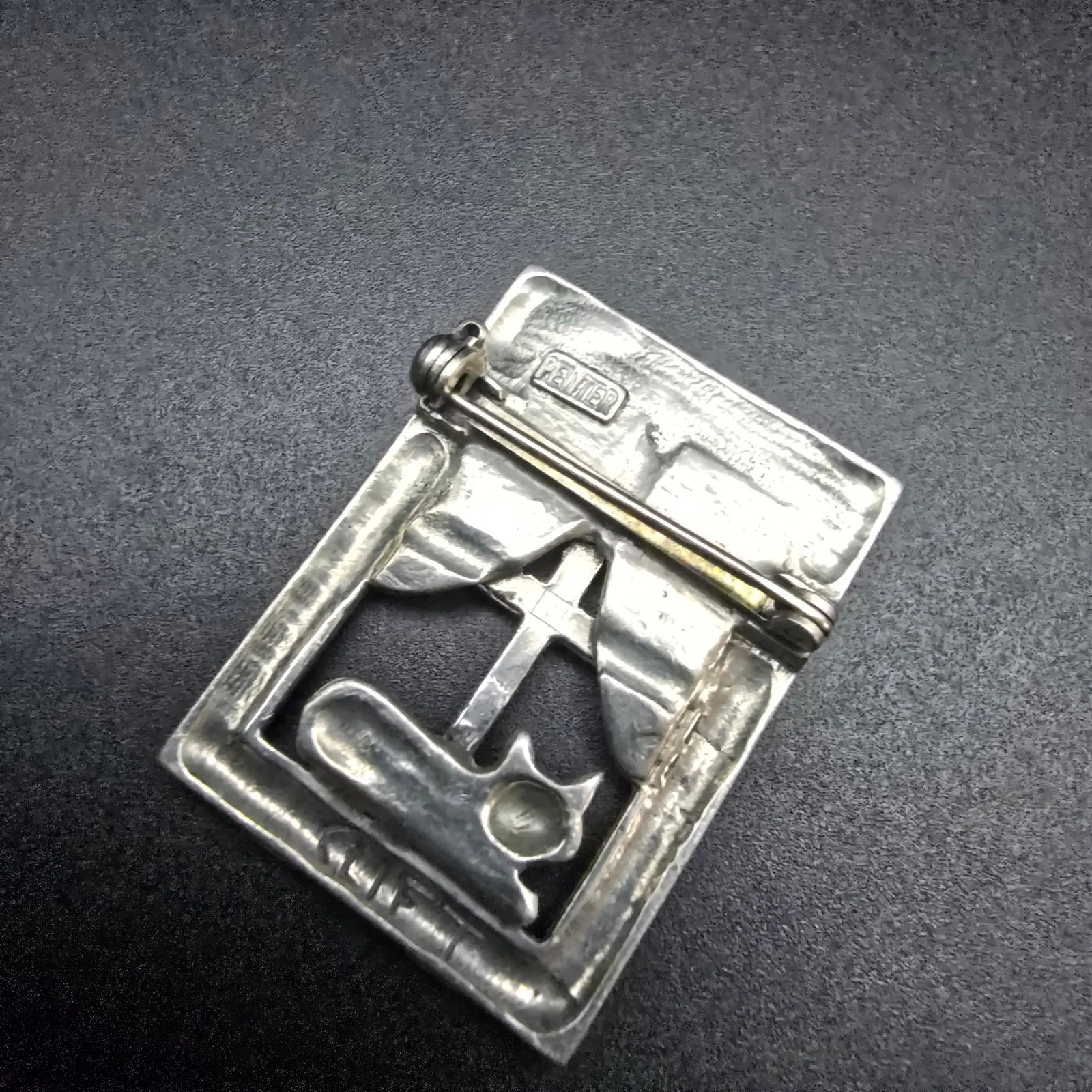 Clift Pewter Cat in Window Brooch Vintage Costume Jewelry Cat Lover Gift