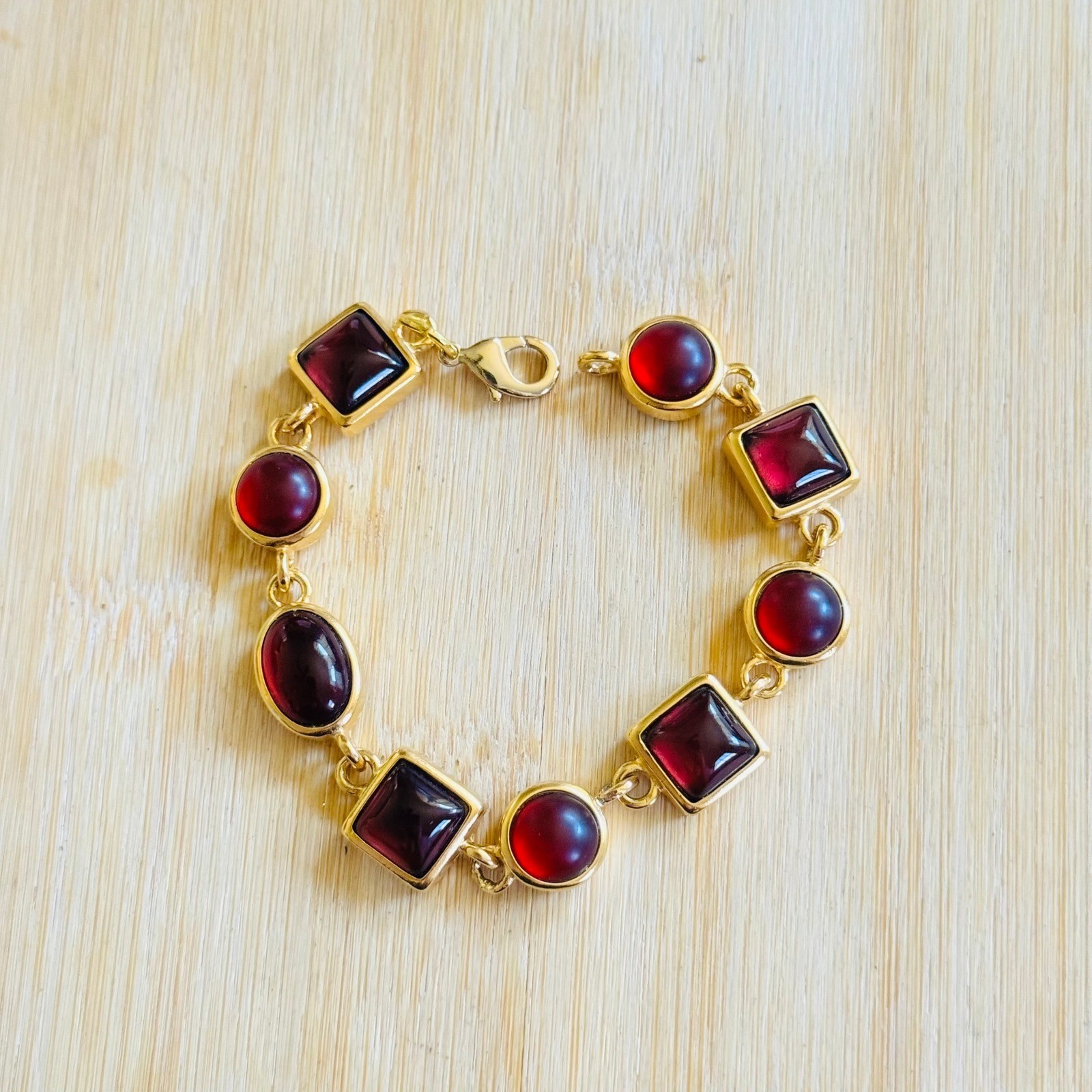 VTG Cabochon Bracelet Statement Runway Gold Plated Chunky Retro 90s 7.5″