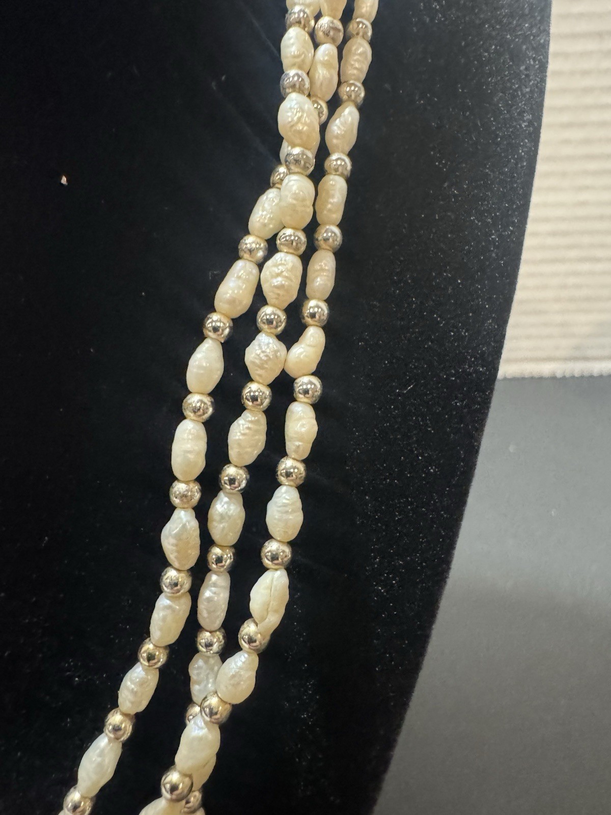 VTG Multi Strand Freshwater Pearl Necklace.925 Sterling Pendent Nice 18” Long