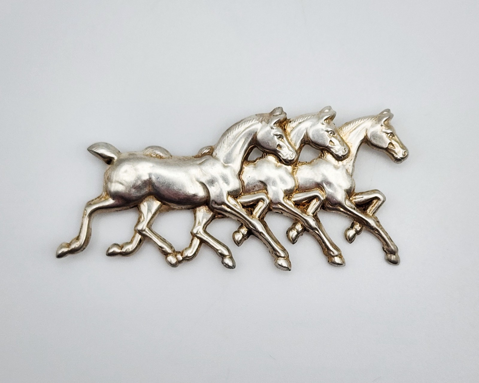 Silverman Brothers Vintage Sterling Silver Running Horses Brooch Pin