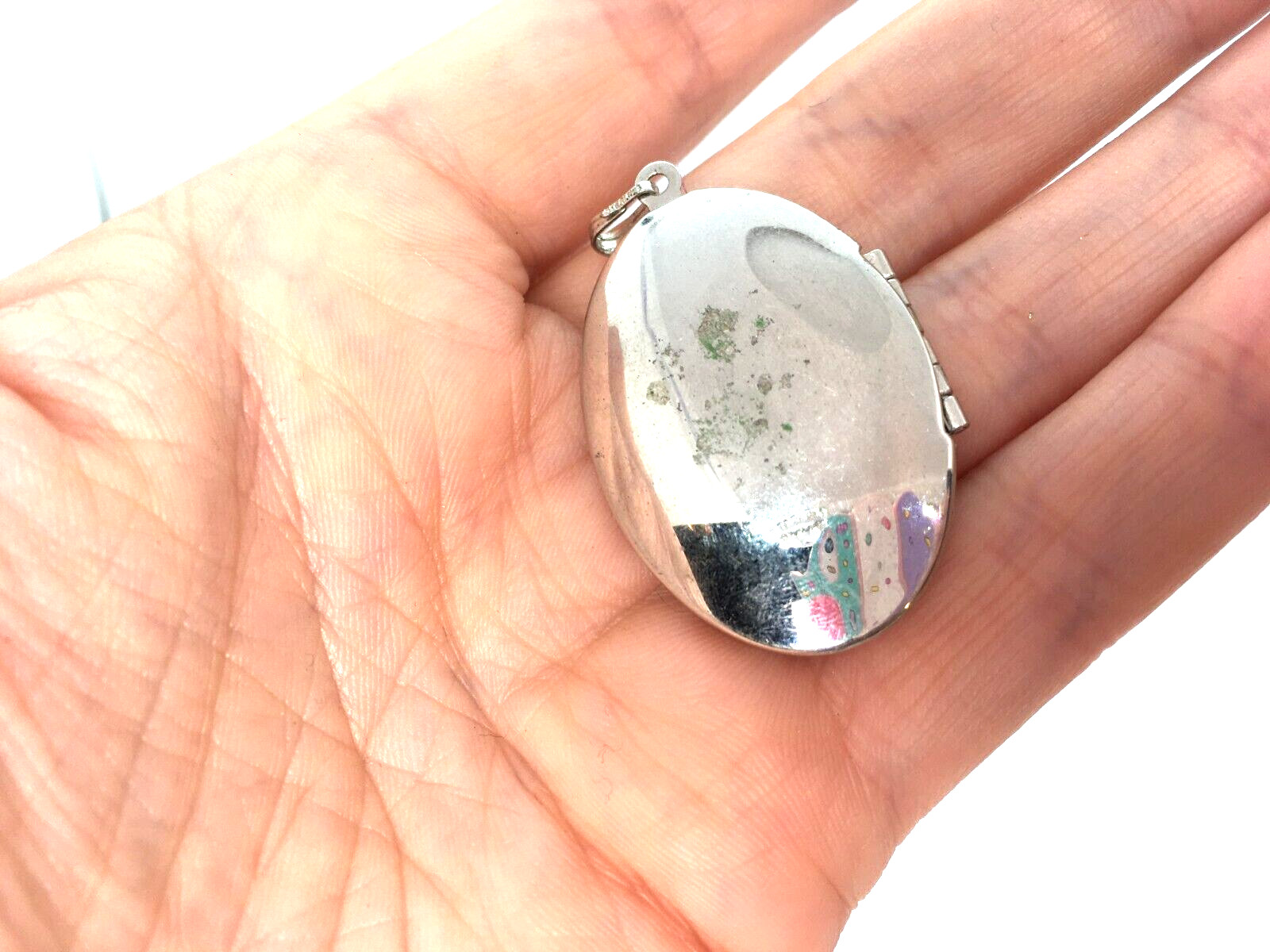 Vintage Etched Flowers Sterling Silver Locket Necklace Pendant almost 2″ Long