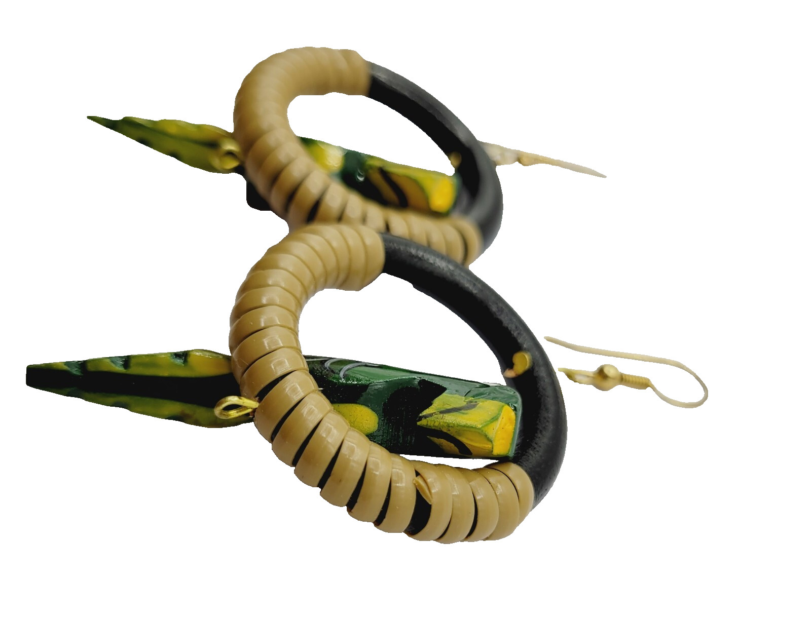 Parrot Macaw Tropical Hand Painted Carved Bird on Hoop Hook Pierced Vtg Earrings