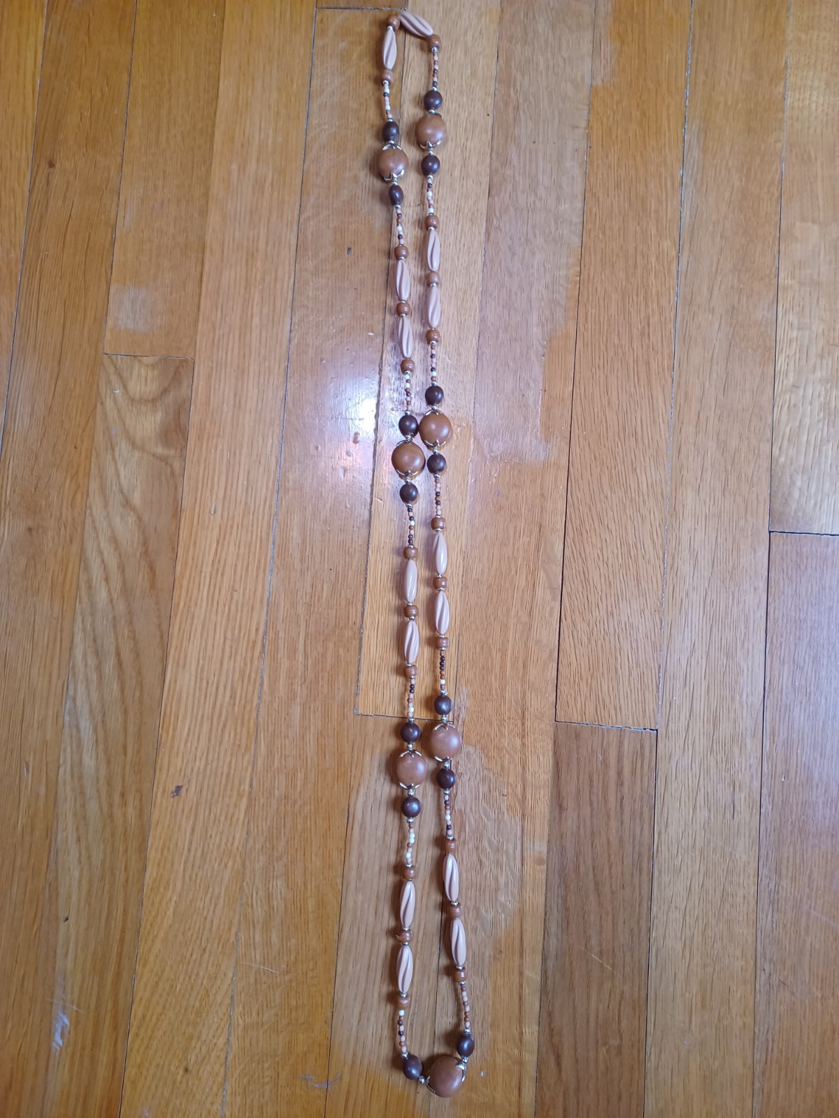 Stack of 3 Vintage 1960s White Brown Gold Bead Boho Hippie “Love Bead” Necklaces