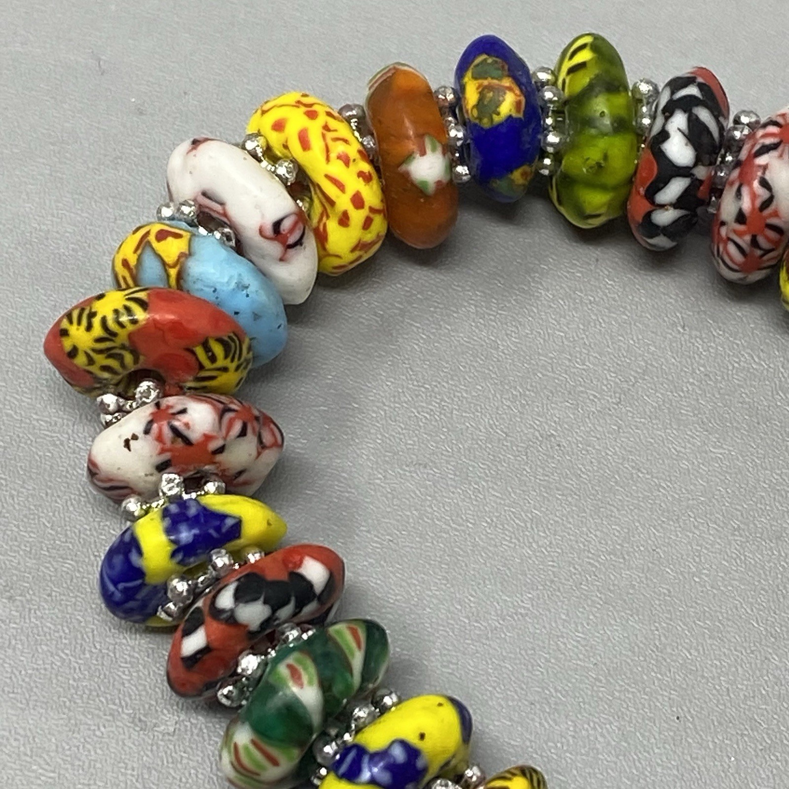 Krobo Beaded Bracelet Stretch Recycled Glass Ghana Multicolor Rondelle Donut 6.5