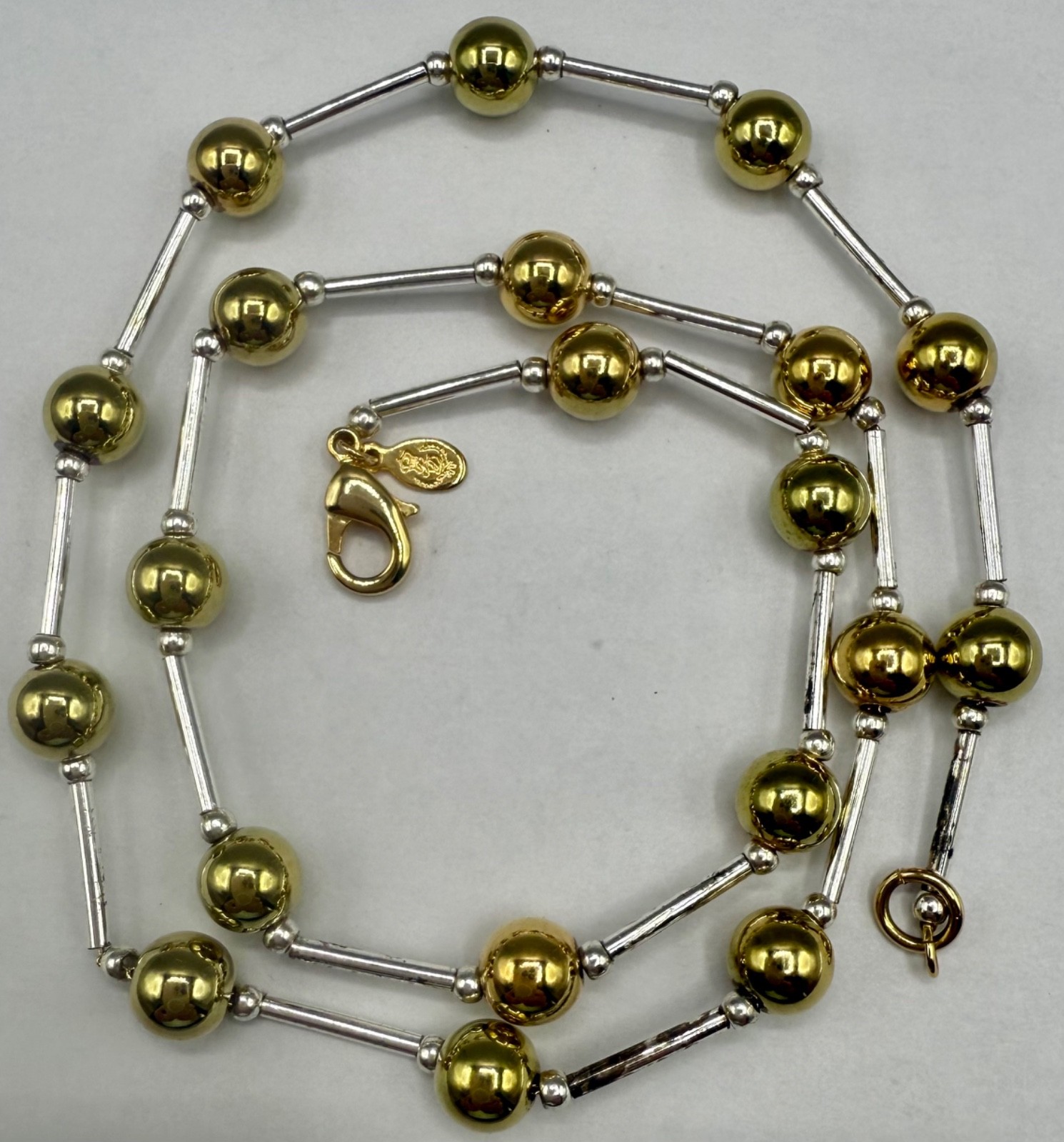 ESTATE VINTAGE GOLD & SILVER PLATED BALL BAR LINK CHAIN SIGNED NECKLACE 17″