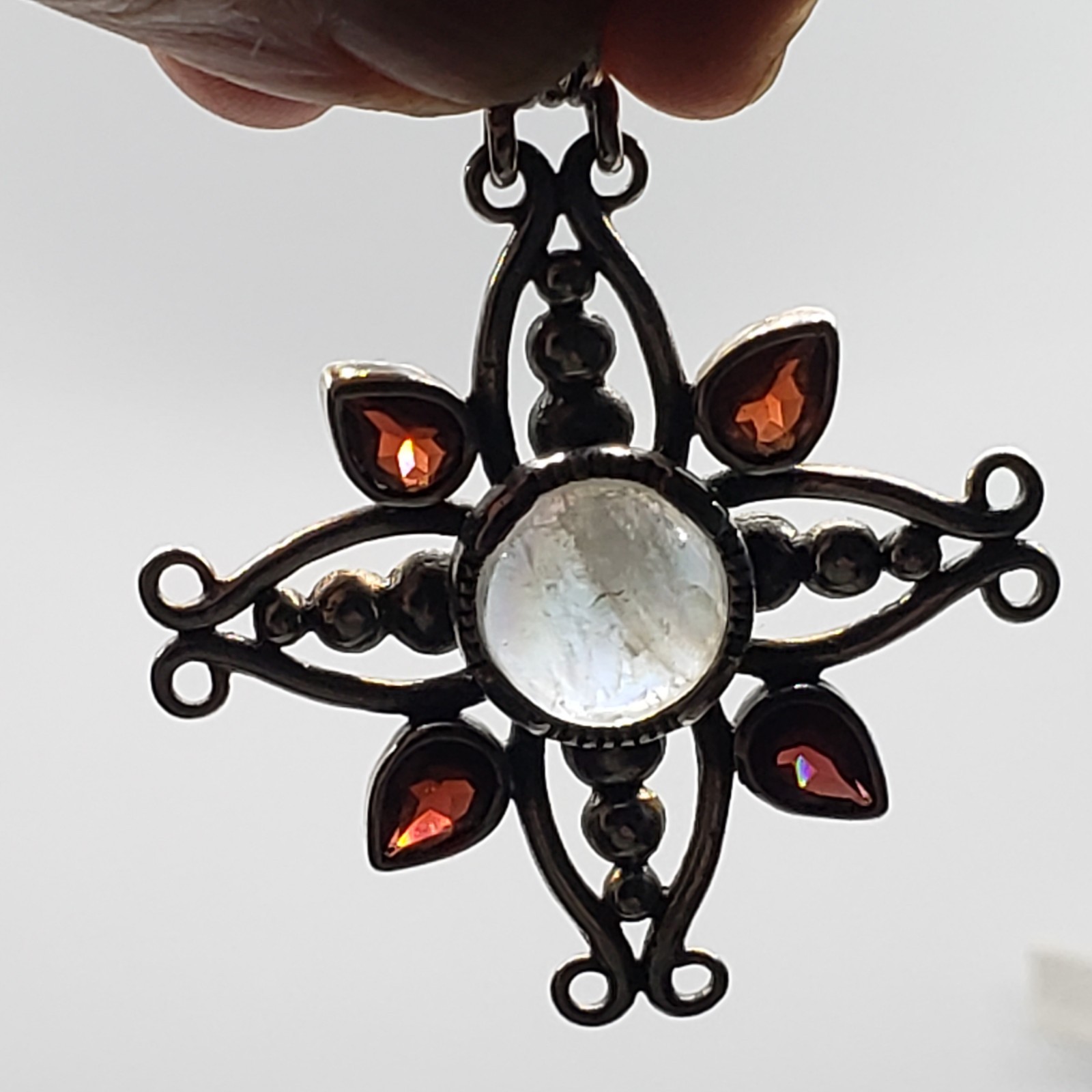 Vintage Kit Heath KTH Sterling Silver Filigree Labradorite 4 Red Stone PENDANT