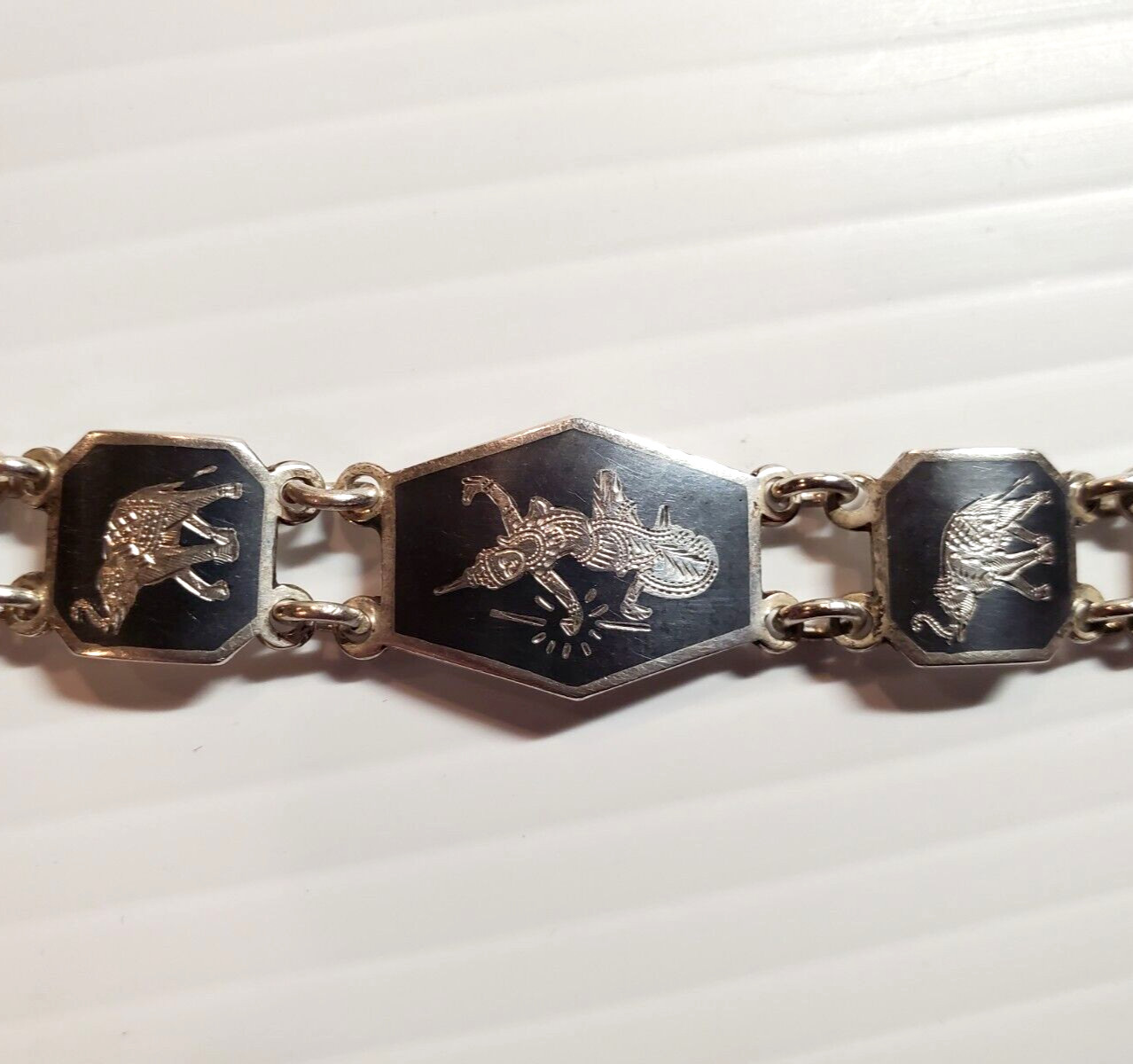 VTG Sterling Silver Siam Black Nielloware Filigree Bracelet 7in 21.4g AMFARCO