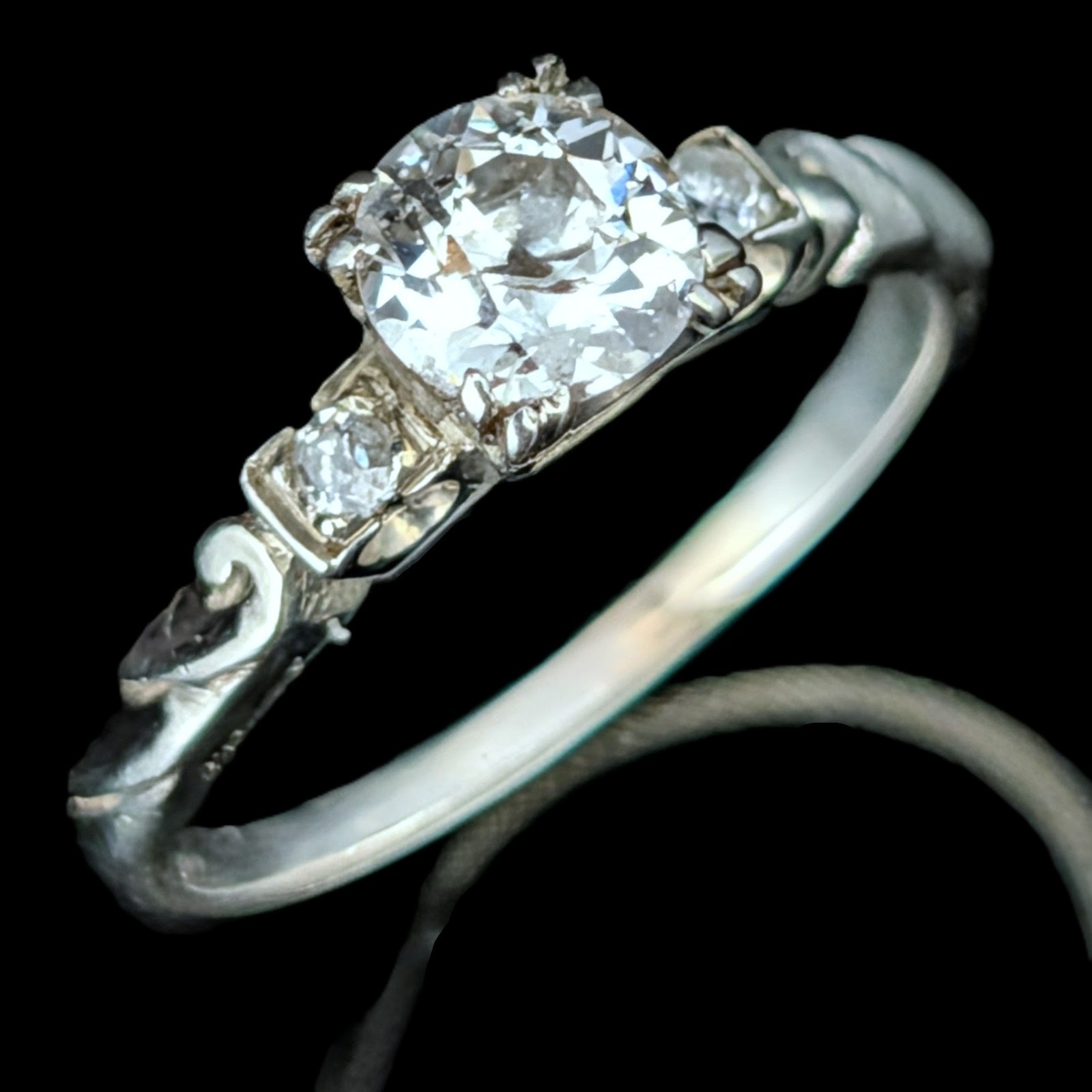 Vintage Old European Cut Diamond 14k White Gold Engagement Ring Estate Retro