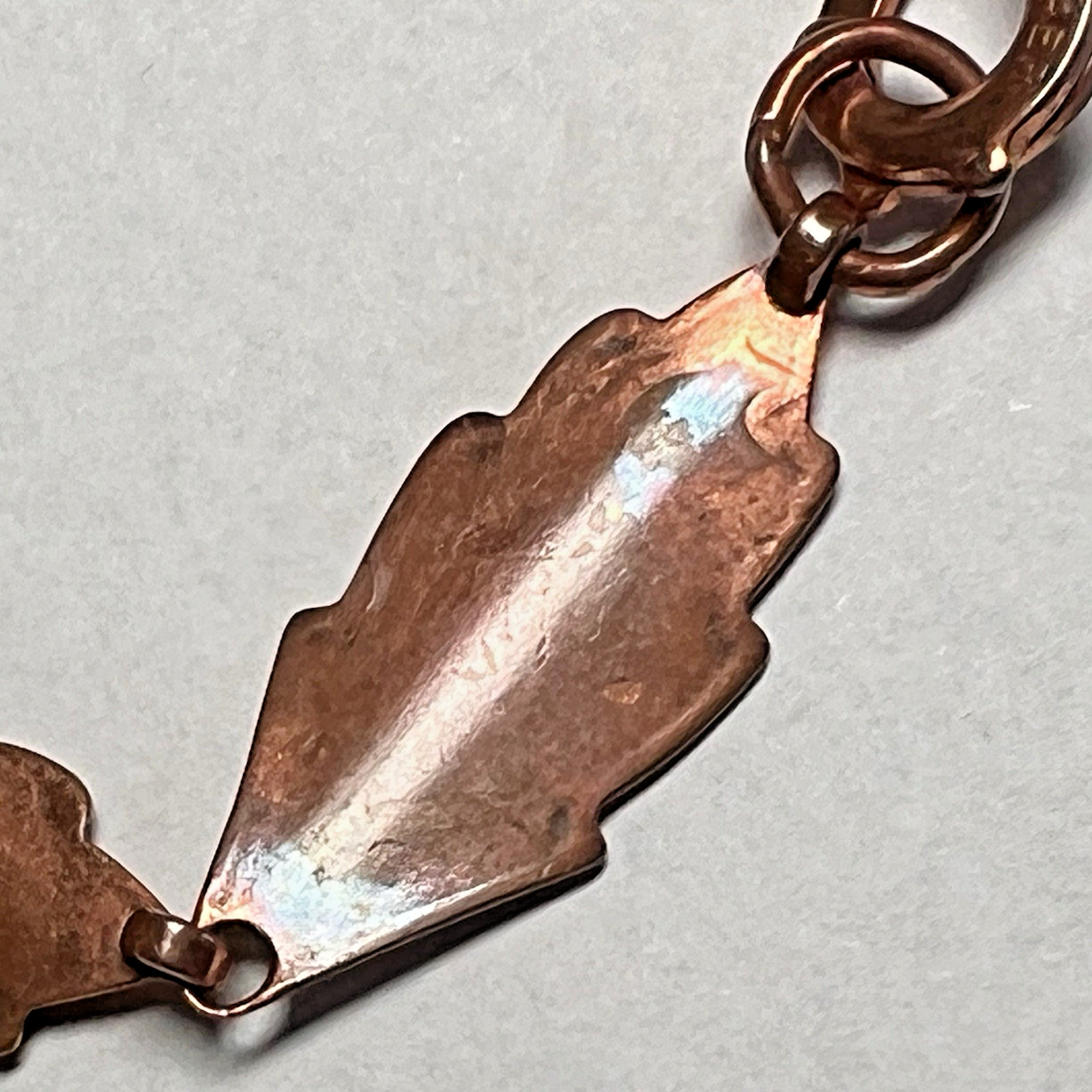 Beautiful Vintage Copper Leaf Link Panel Sister Hook Clasp Bracelet