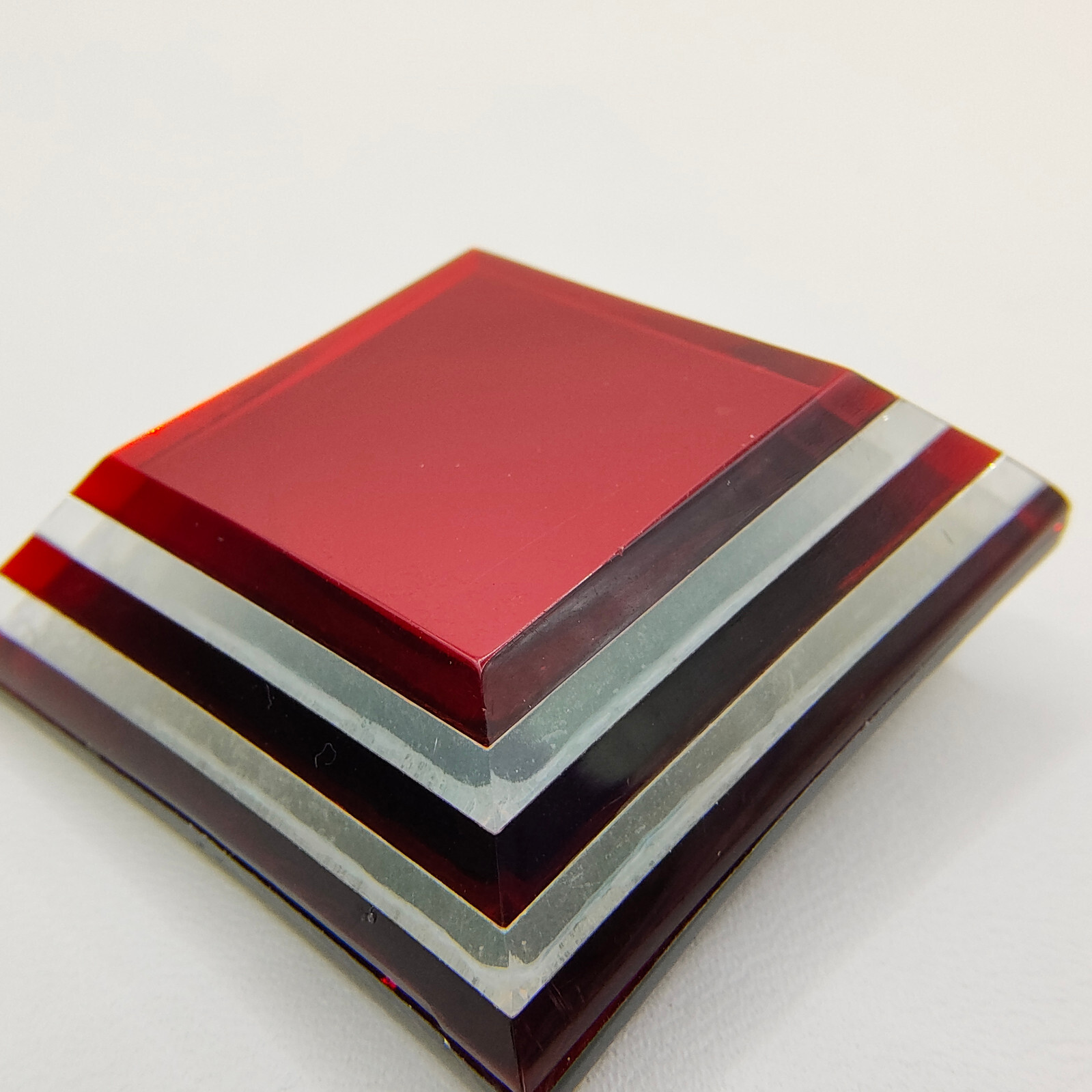 Vintage Minimalist Brooch Pin Red Layered Square Plastic Abstract Unique Signed