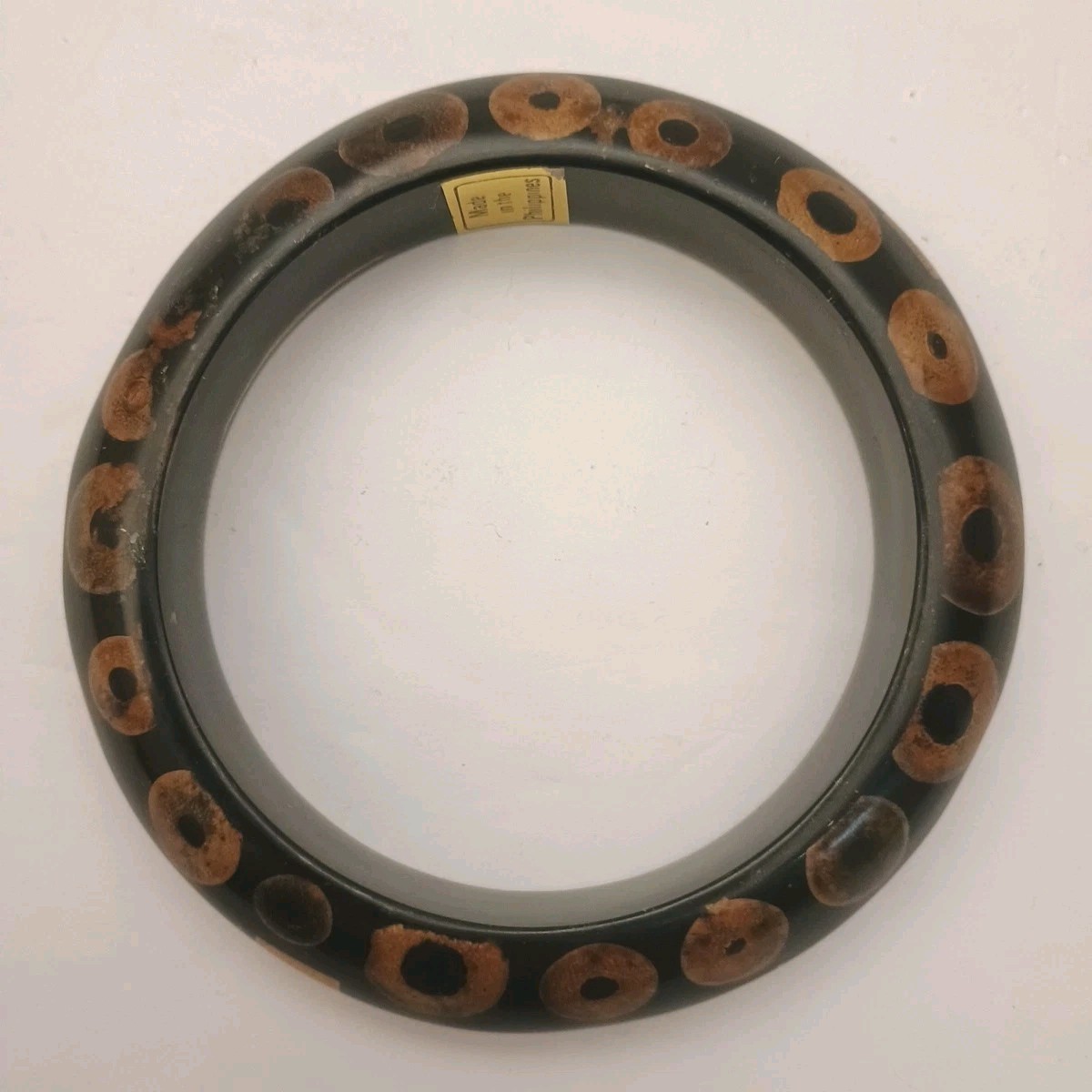 Vintage Bangle Bracelet Bamboo Circles Lucite Knife Edge Made In Philippines