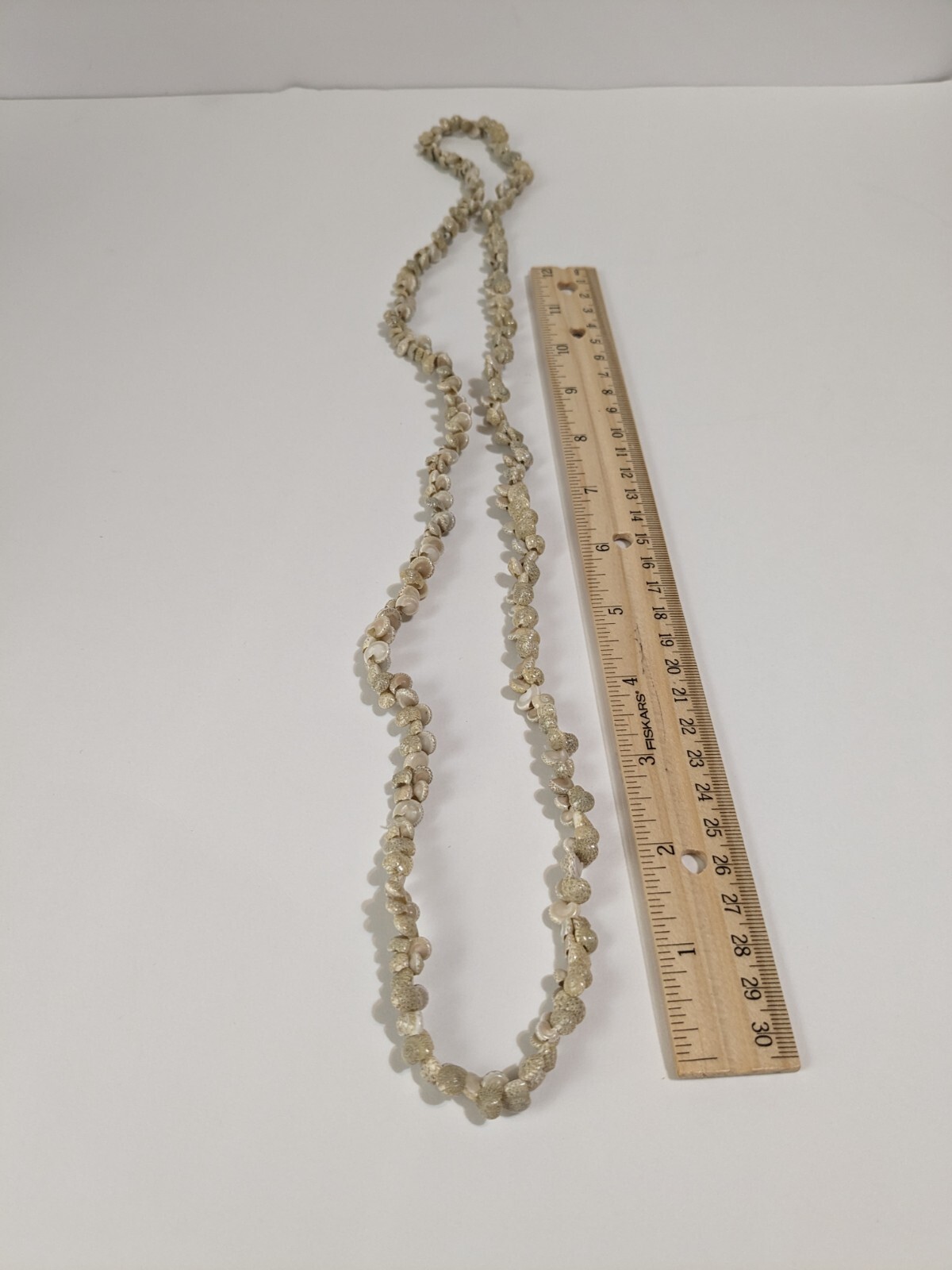 Vintage Ivory & Beige Small Shell Infinity Necklace. Beach Life. Long. 36″.