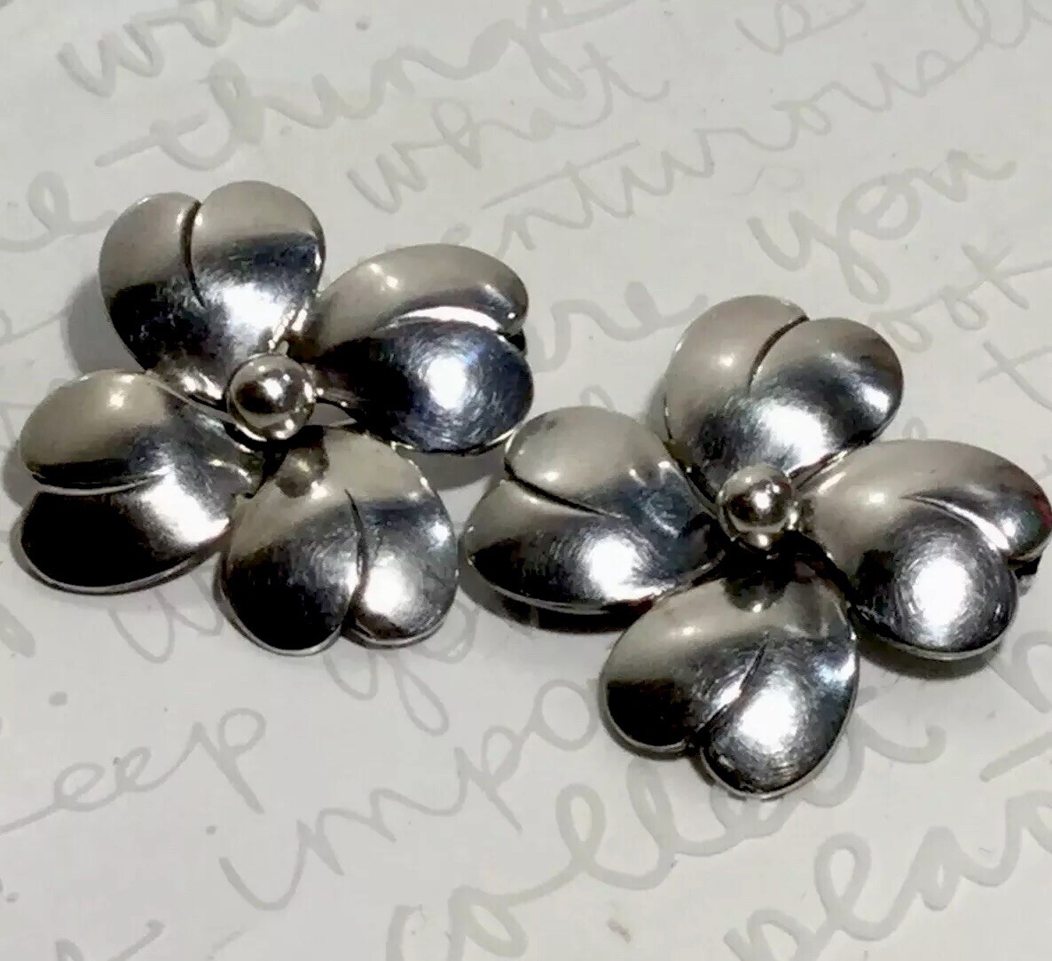 NE FROM MidCentury Denmark 925 Sterling Repoussé 4 Petal Flower 2 Brooches 8.5g