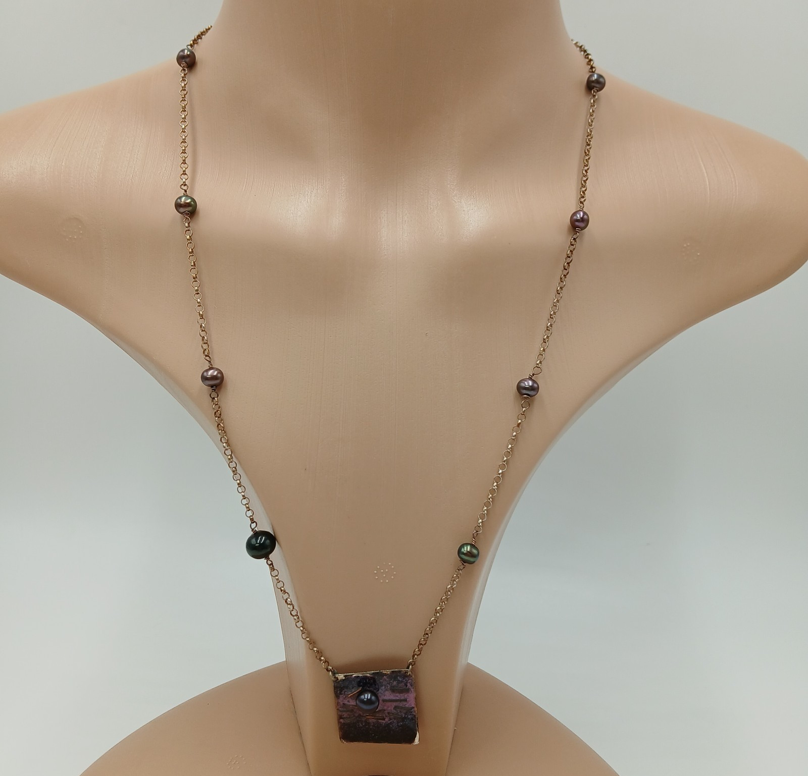 925 Station Peacock Pearl Necklace 24in Sterling Silver 12gtw Artisan Enamel