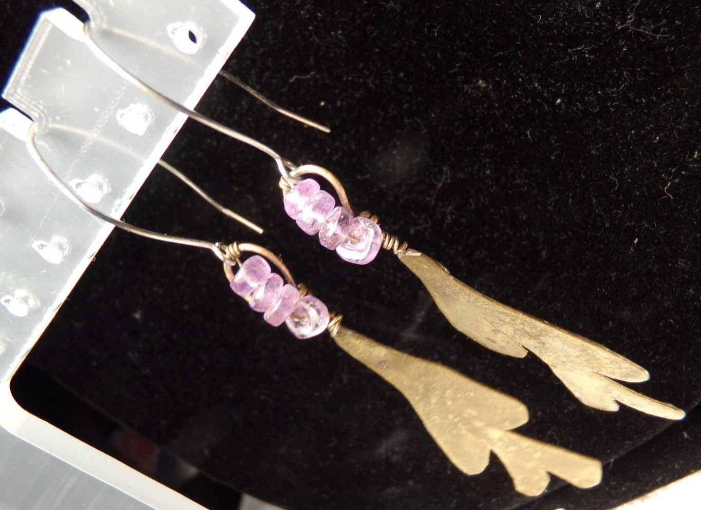 VTG 1960’S BRUTALIST STERLING SILVER GOLD BRASS AMETHYST MODERN PIERCE EARRINGS