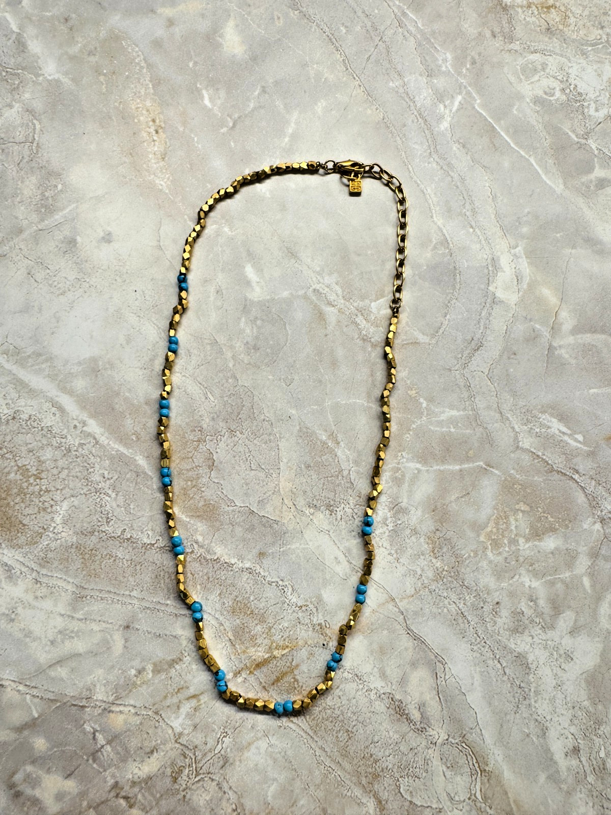 Vintage Givenchy Gold-Tone & Turquoise Beaded Choker Necklace 14”