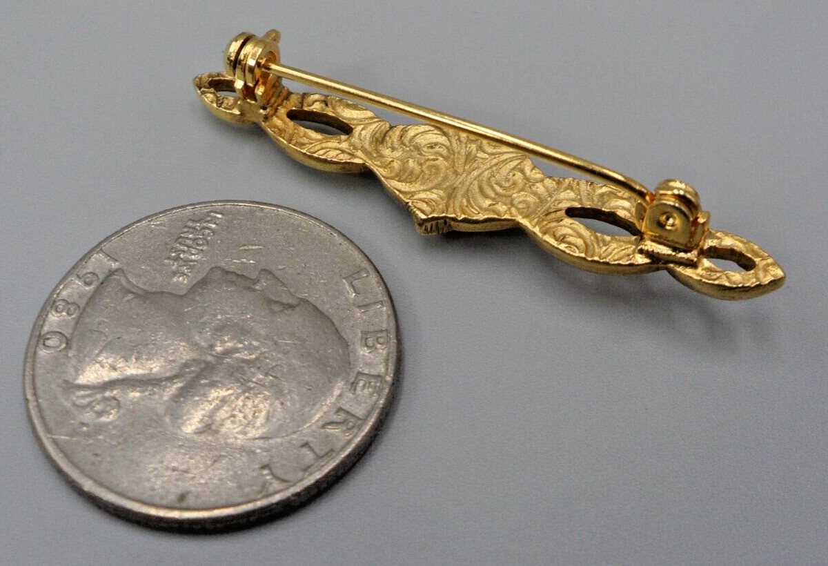 Victorian Valentine Bar Brooch Heart Rhinestone Flower October Birthday Gift Vtg