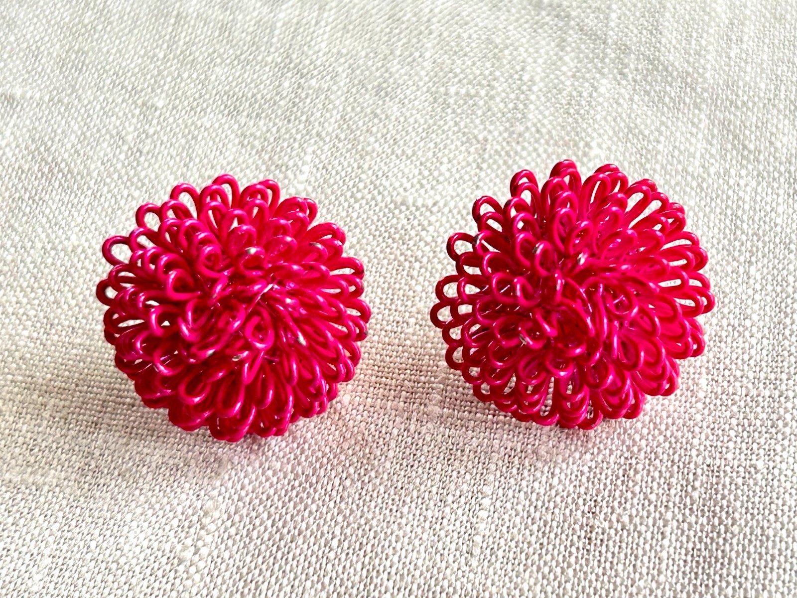Vintage Earrings Lot of 3 Pairs 60s-80s Boho Tribal Enamel Pink Wire Hoop Studs
