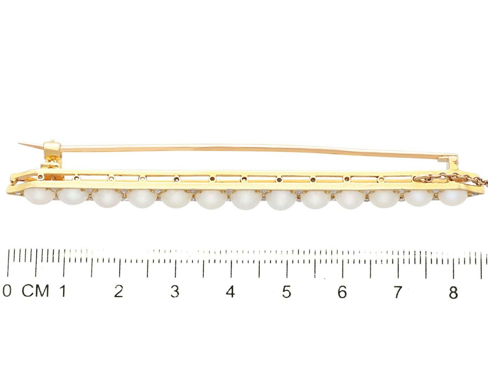 Natural Pearl and 0.78ct Diamond, 18ct Yellow Gold Bar Brooch – Antique