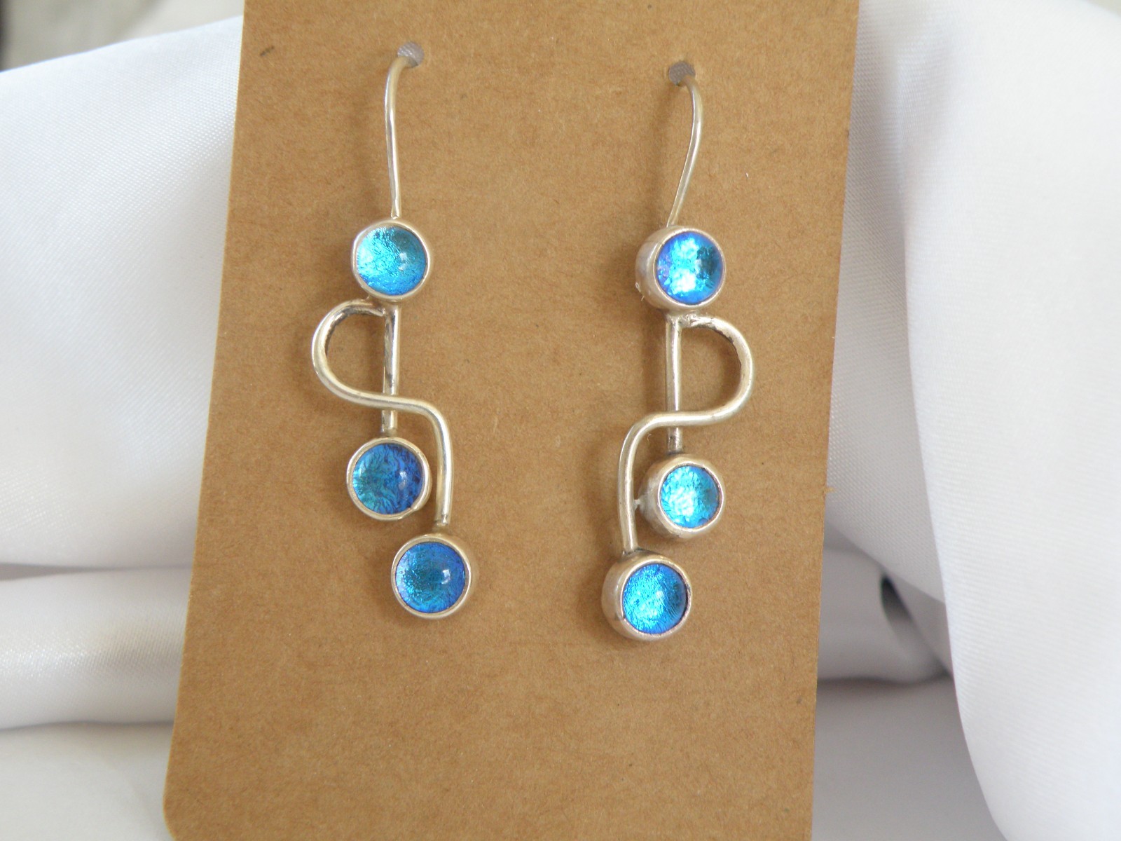 Artisan Sterling Silver 925 Blue Mirano Glass Dangle Earrings