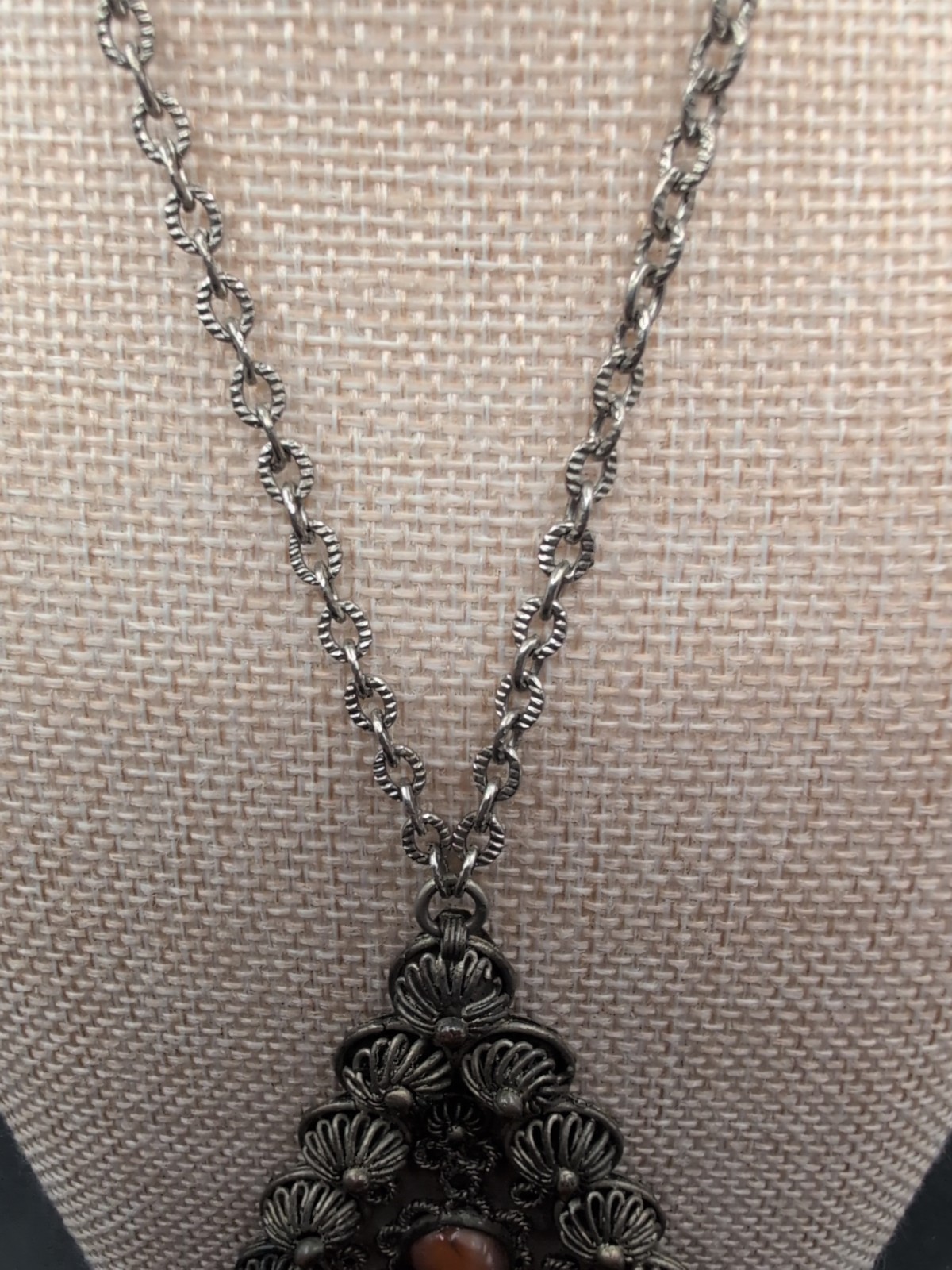 Vintage Tribal Coin Necklace With Glass Stone 24″ Chain