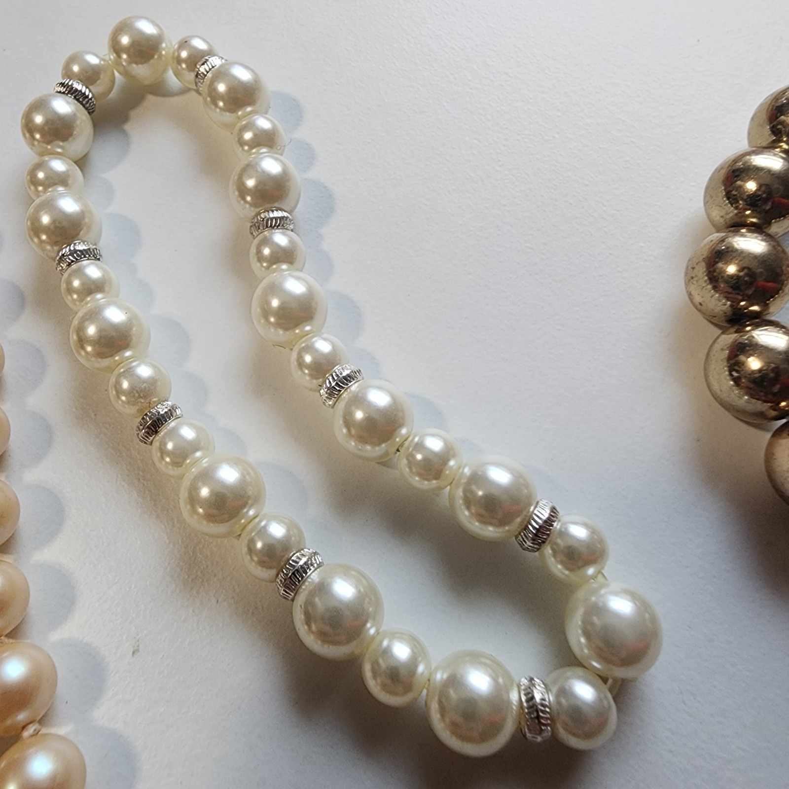 Lot Of 3 Vintage Faux Pearl / Beads Bracelets Necklace Choker Round Stretch