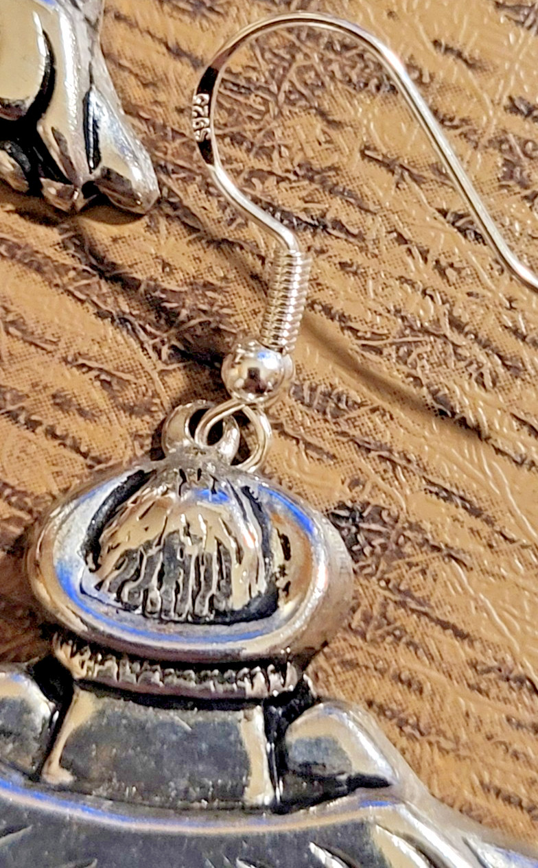 Vintage Sterling Silver 925 Angel Dangle Earrings Textured Wings Folk Art