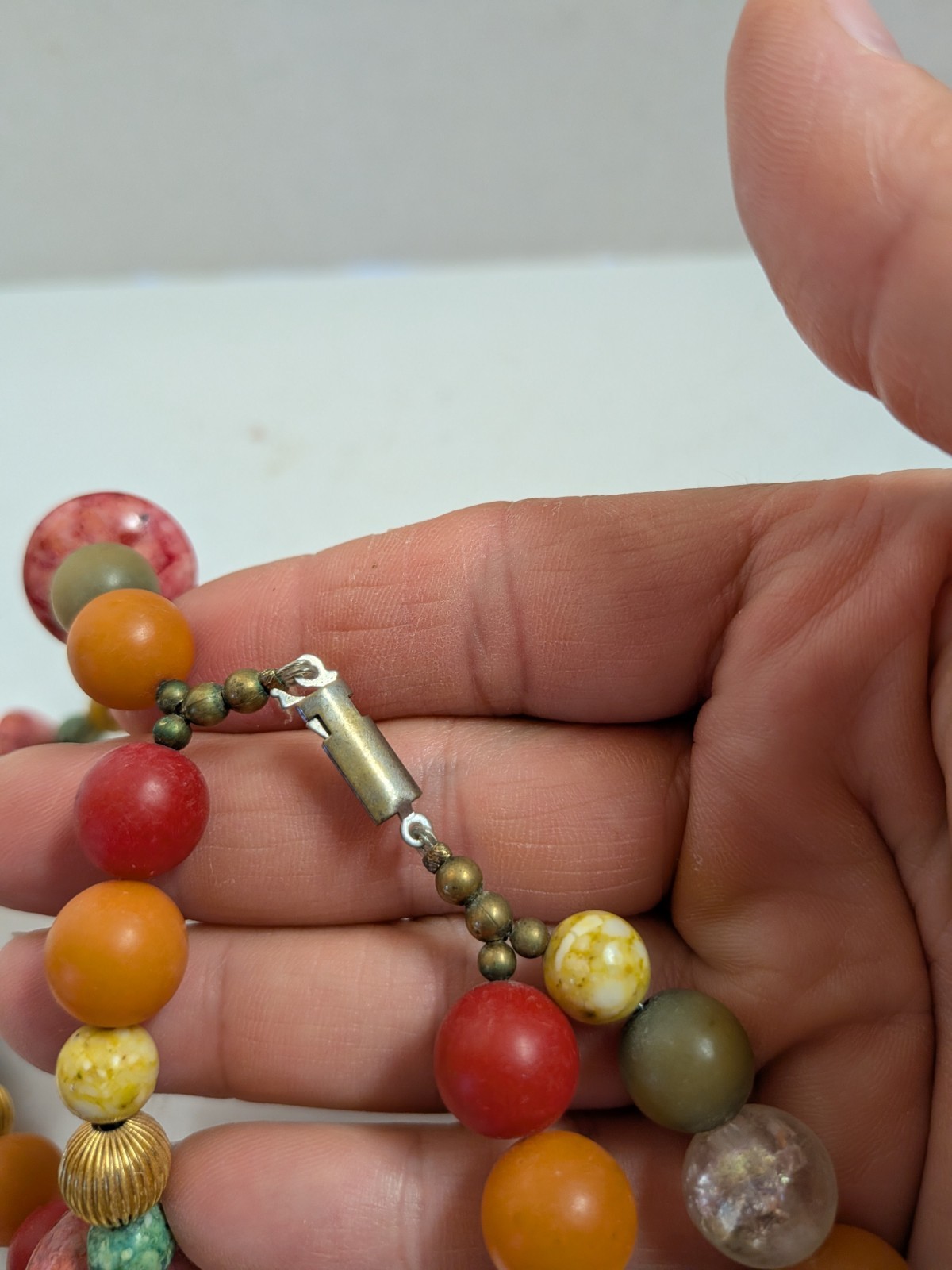 Vtg Fruit Salad Art Glass Fruit Dangle Charm Style Necklace Bananas Apple Grapes