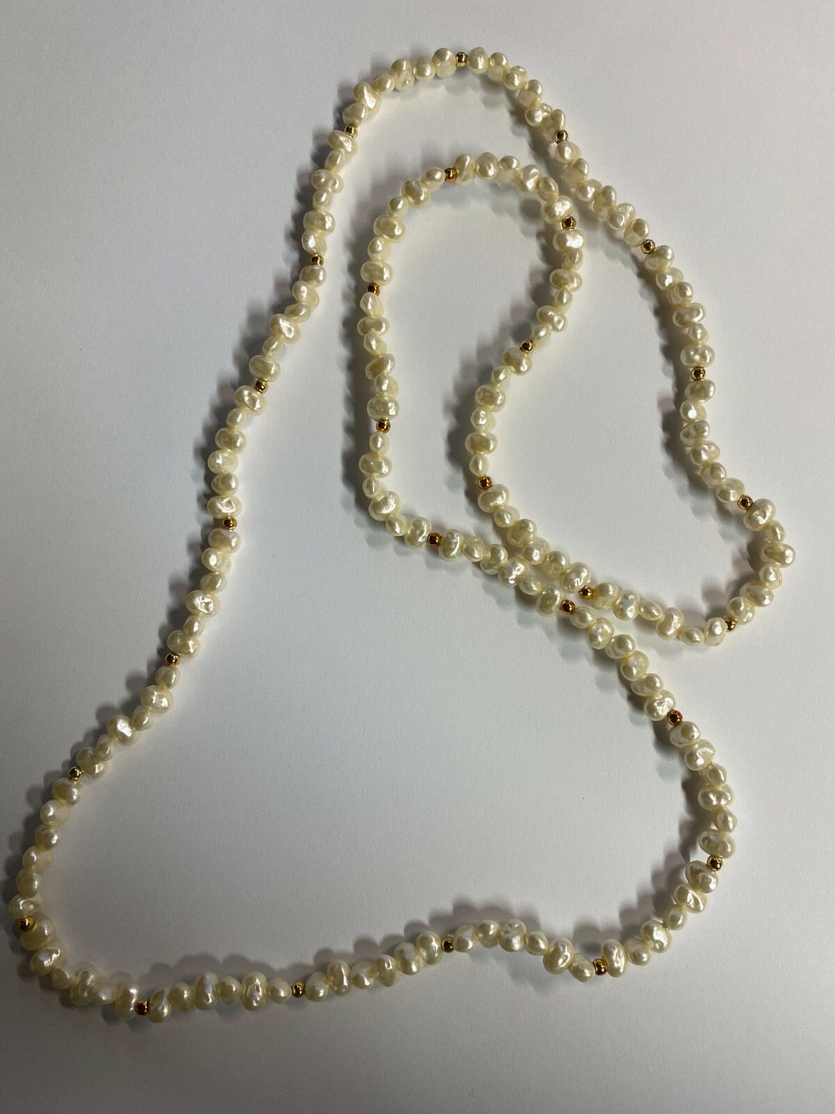 Vintage Freshwater Pearl Gold tone Beads Single Strand Necklace, no clasp