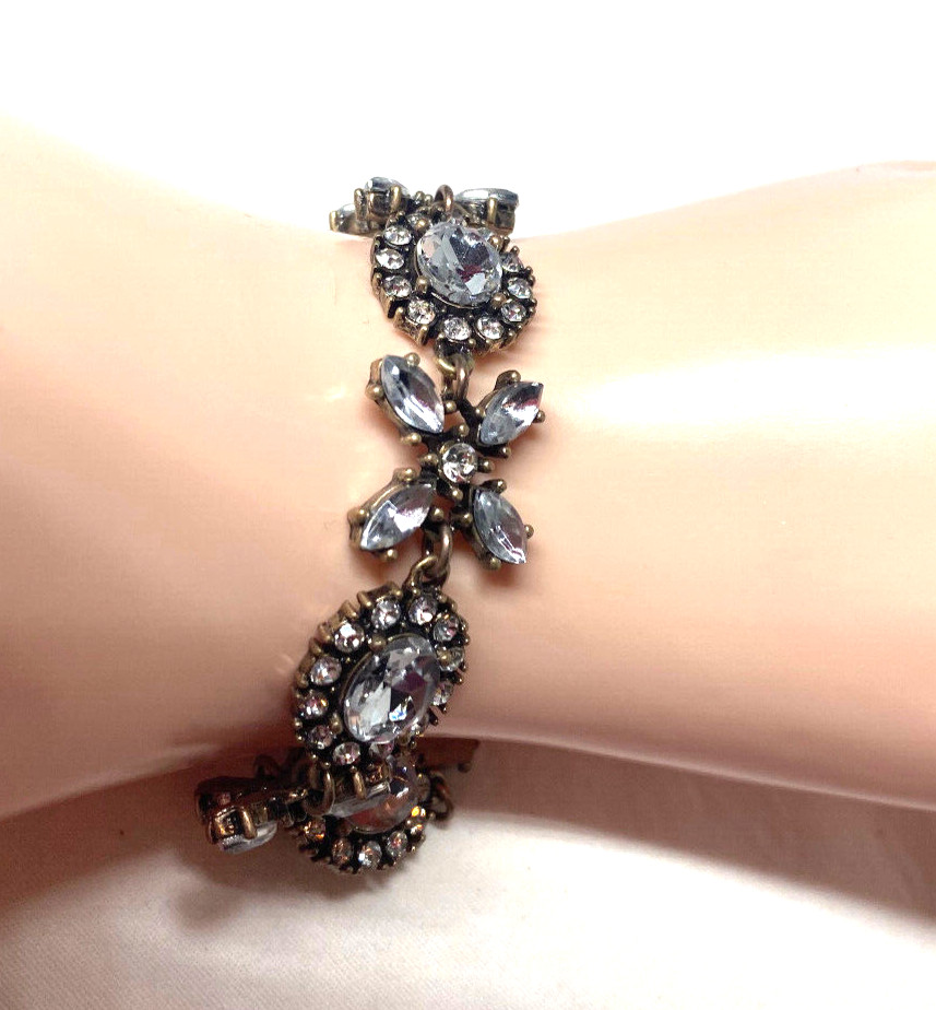 Vintage Inspired Antiqued Gold Tone Crystal Bracelet X And O’s AC Hangtag