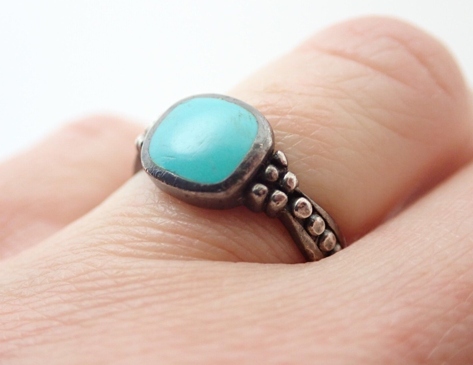 Vintage CW Designer Signed Turquoise Sterling Silver Band Ring Sz 6.5