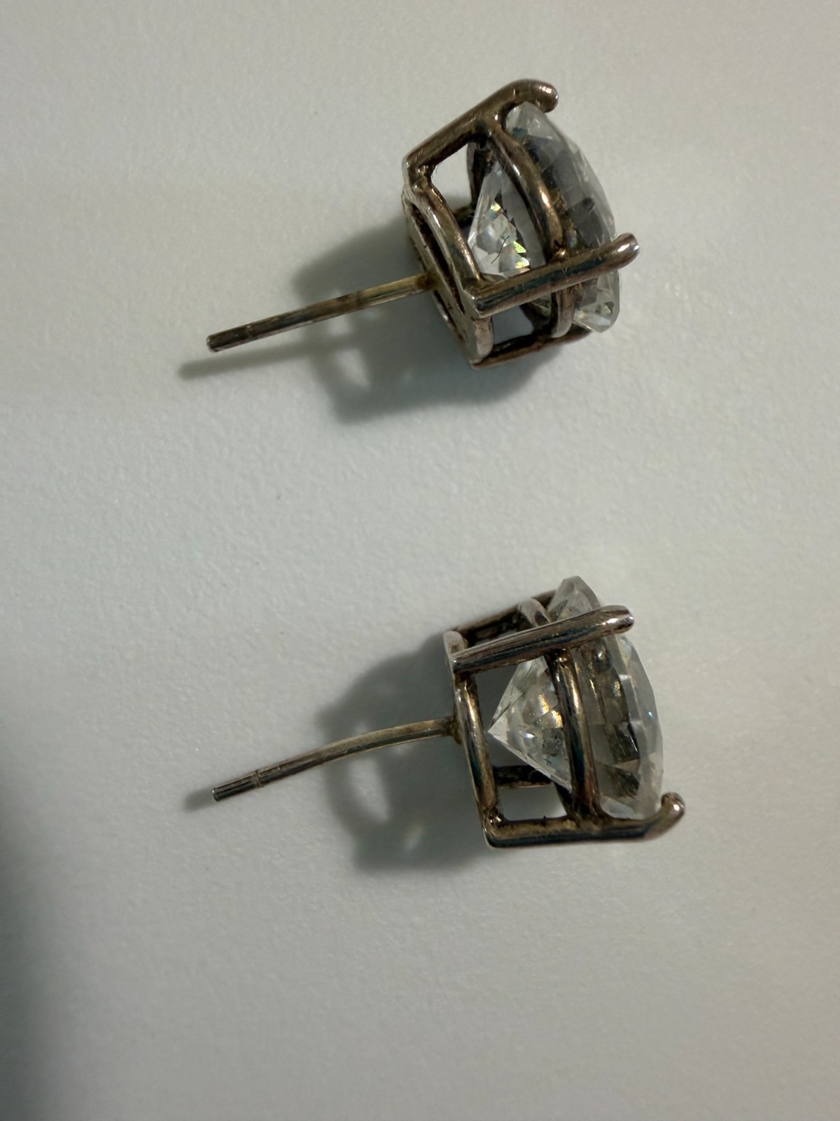 Vintage Round Genuine CZ Stud Earrings Set in Sterling Silver Post 1/2 inch each