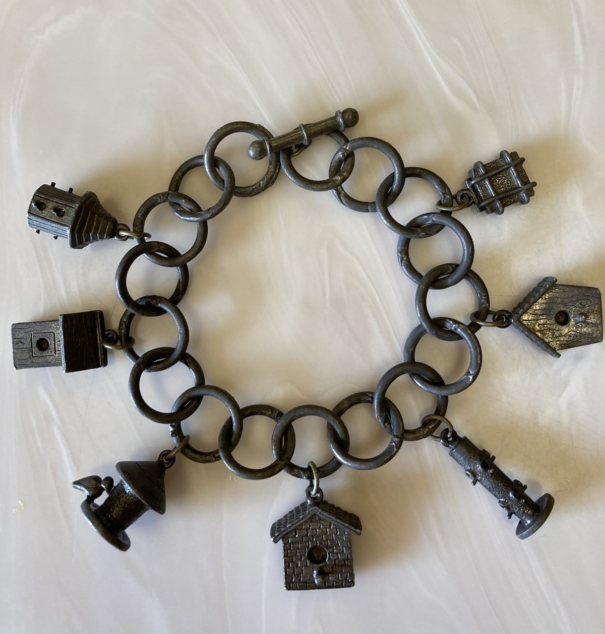 Smith & Hawken CLIFT Garden Charm Bracelet PEWTER Birdhouse & Bird Lover Feeders