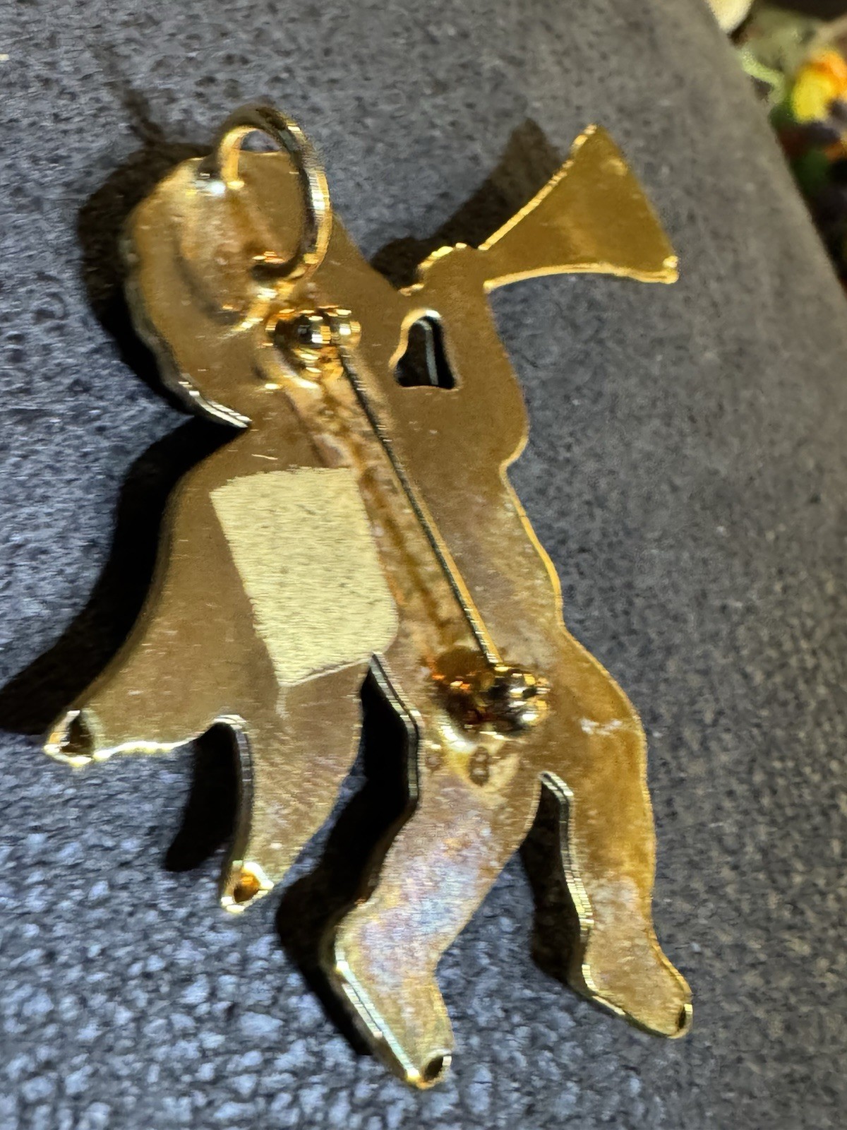 Angel Cherub With Trumpet Brooch Pin Pendant Gold Tone Vintage 2.25″