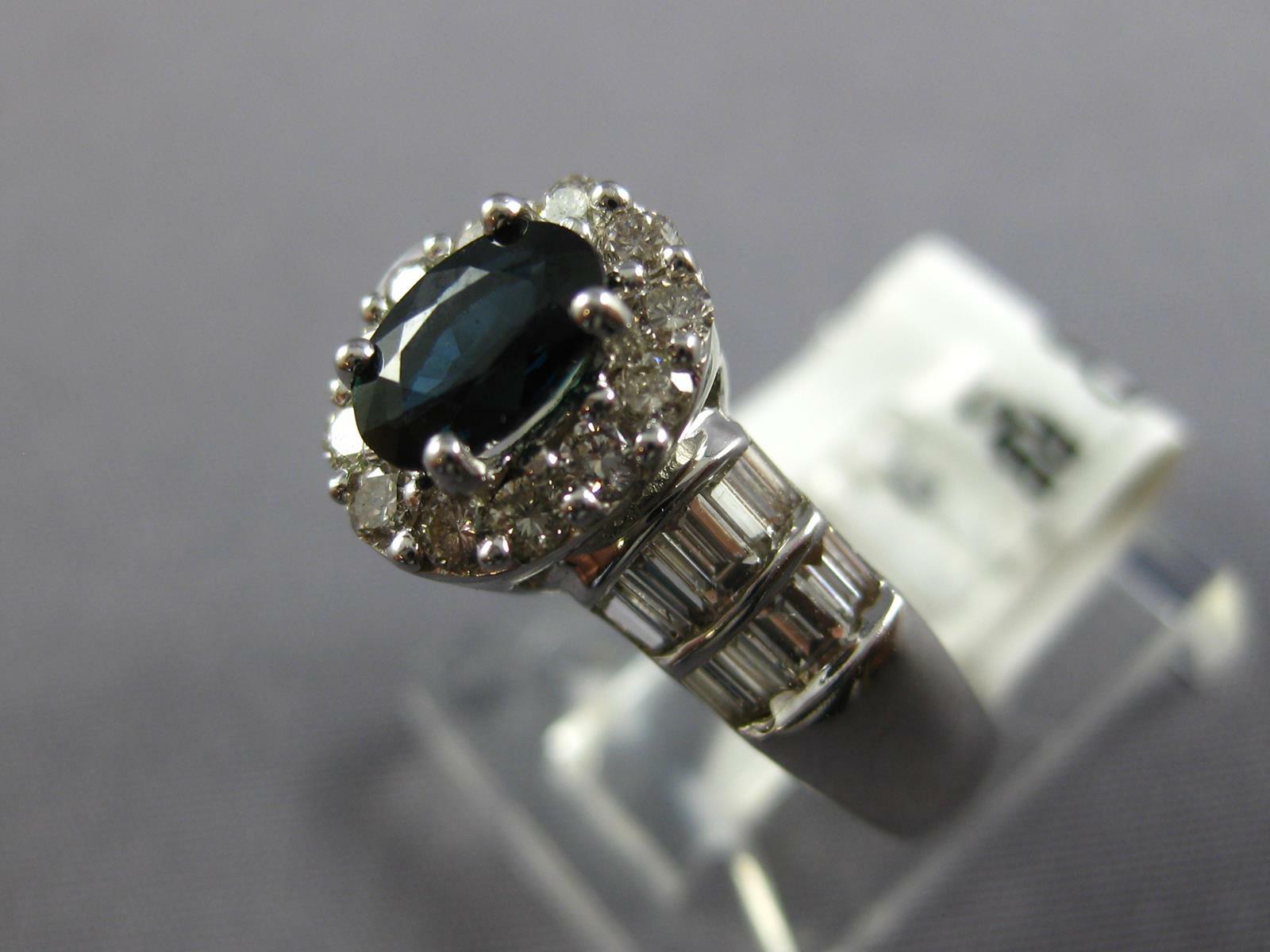 1.52CT DIAMOND AAA SAPPHIRE 14K WHITE GOLD OVAL ROUND & BAGUETTE FRIENDSHIP RING