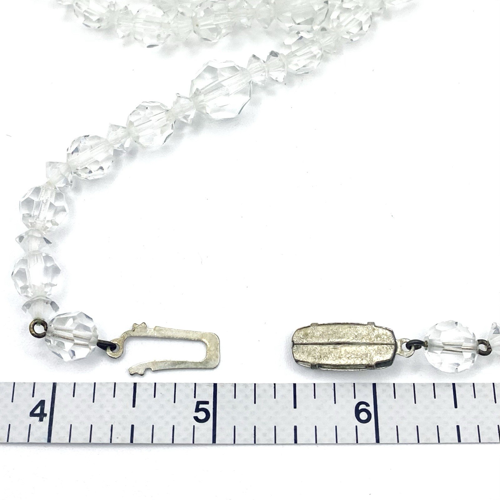 Vintage Long Faceted Crystal Like Rhinestone Beads Necklace AB Clip Ons Earrings