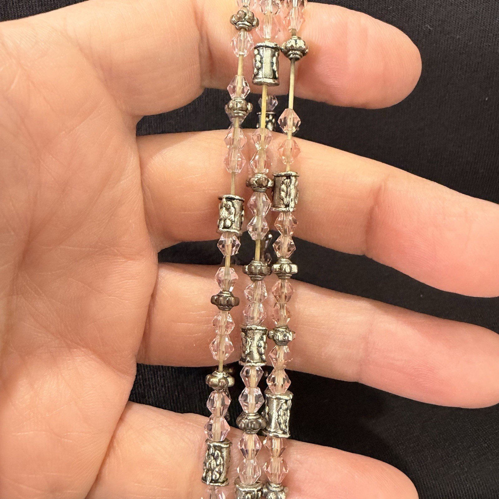 Vintage Pink Crystal Beaded Wrap Bracelet Multi Strand Stretch 6.75in