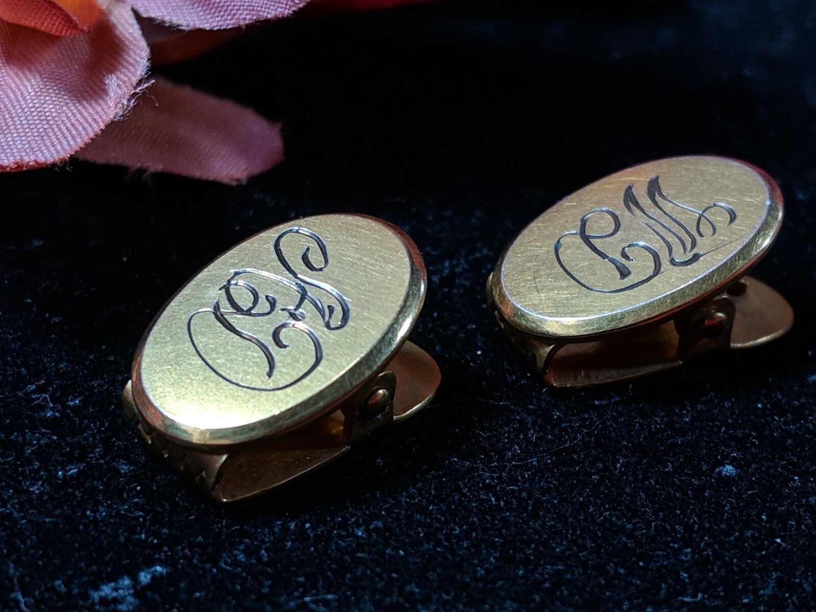 Antique Foster Bailey F & B Tie Clip Estate Engraved Initial Cuff Links Insignia