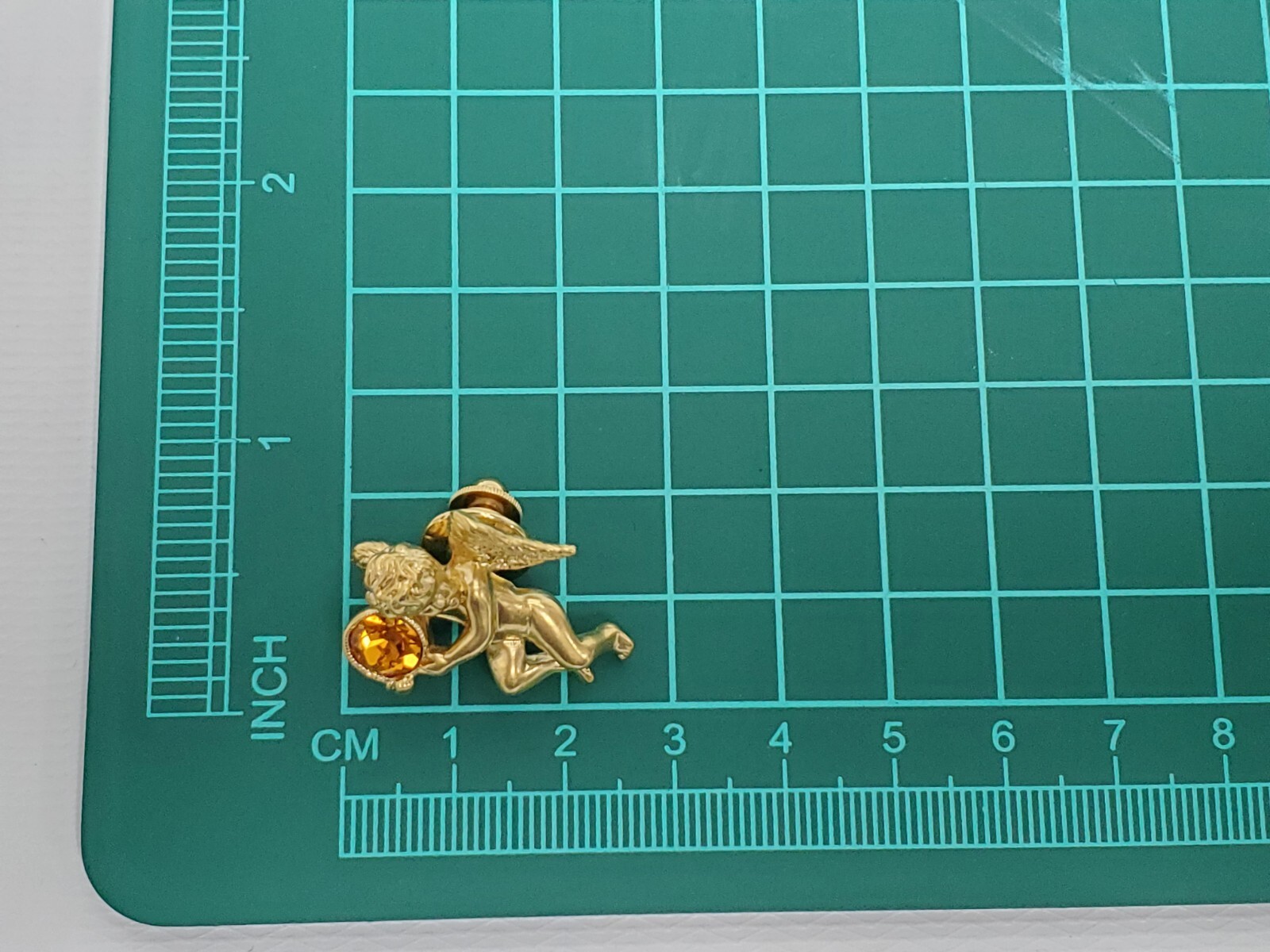 Vintage 1996 Avon Cherub Angel Lapel Pin Gold Tone Yellow November Birthstone